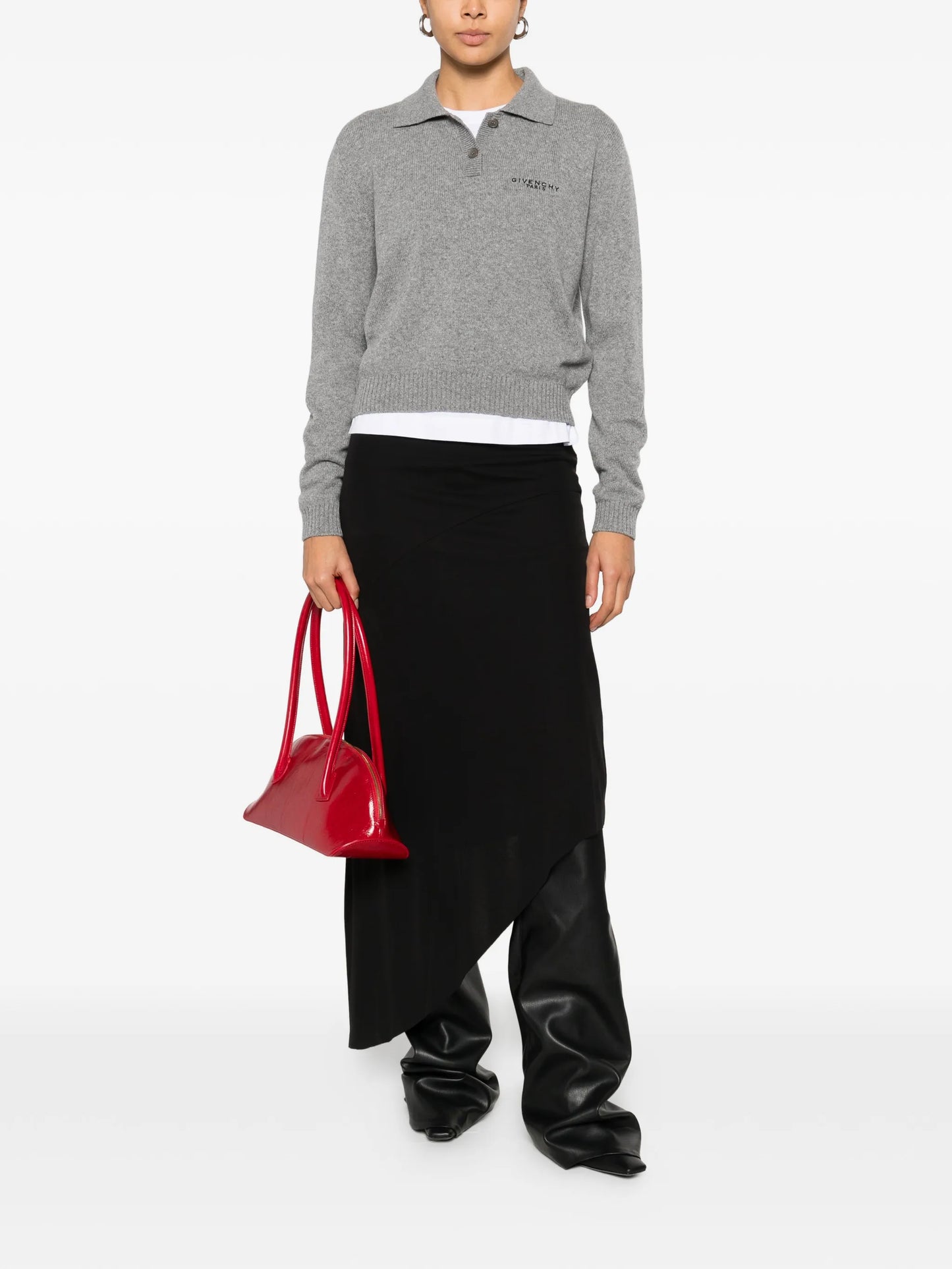 long-sleeve knitted polo top