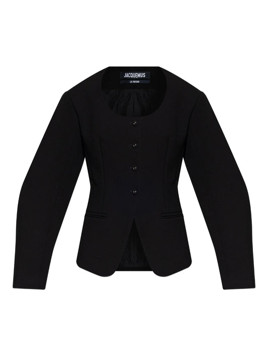 button-fastening balloon-sleeve jacket