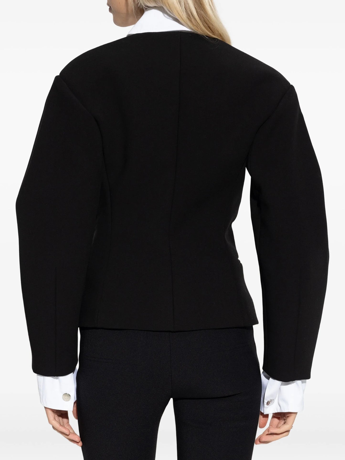 button-fastening balloon-sleeve jacket