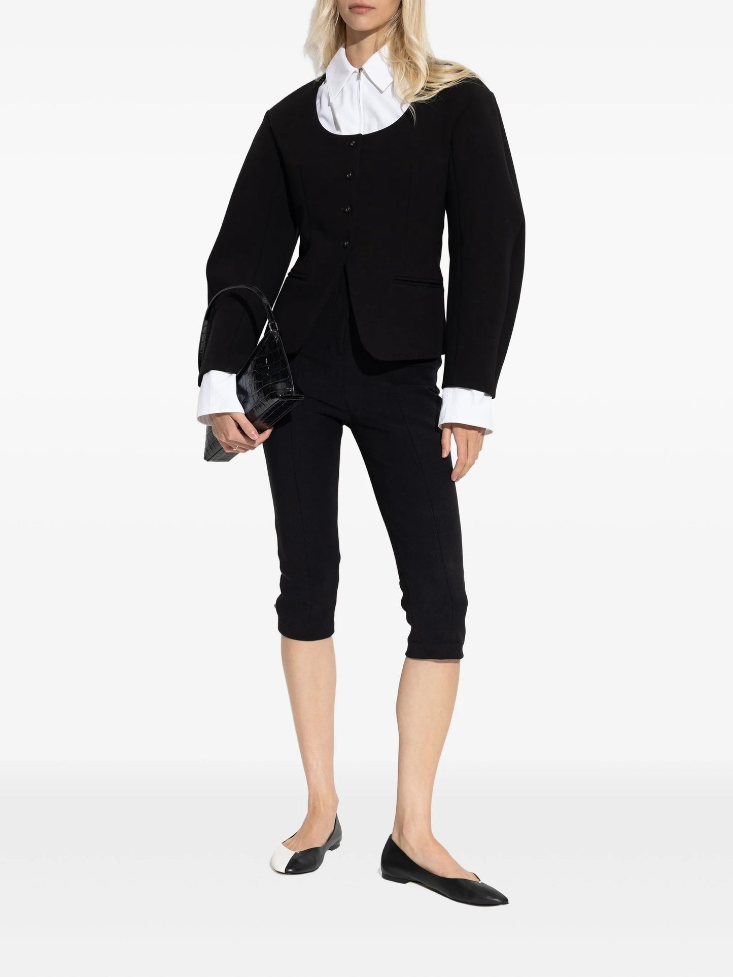 button-fastening balloon-sleeve jacket
