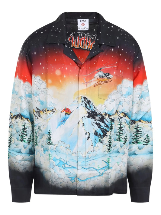 ski-scene silk shirt