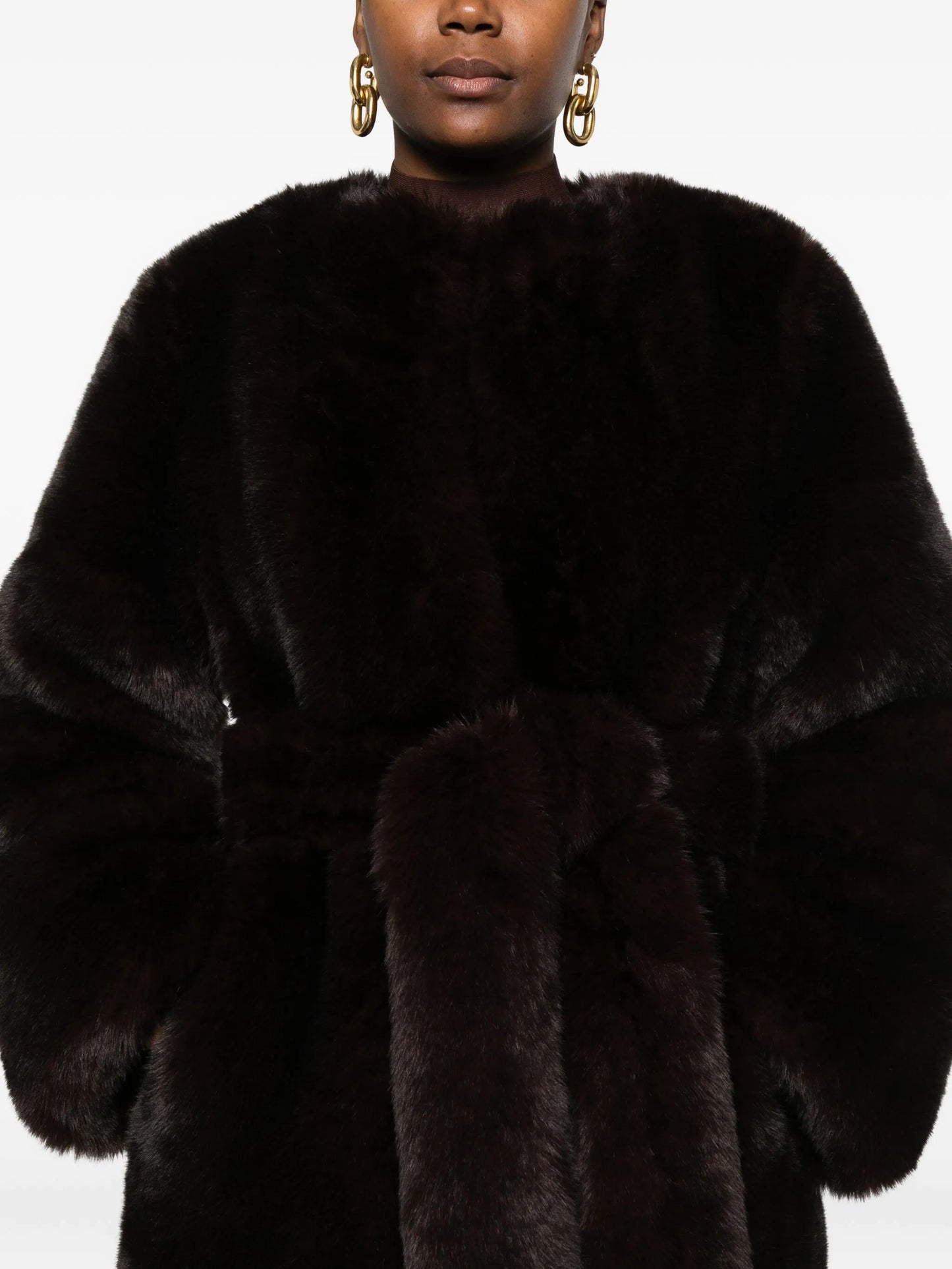 belted faux-fur coat