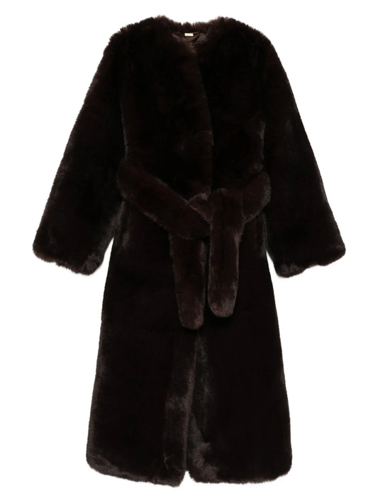 belted faux-fur coat