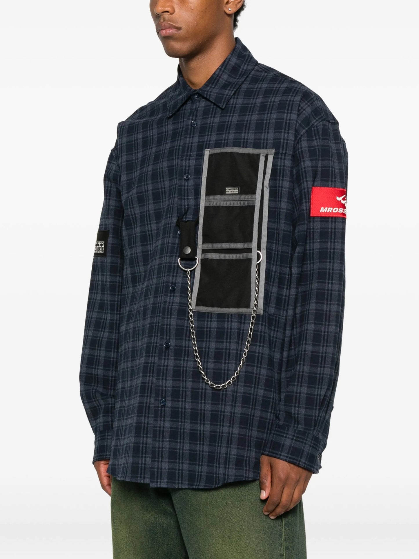 chain-detail checked shirt