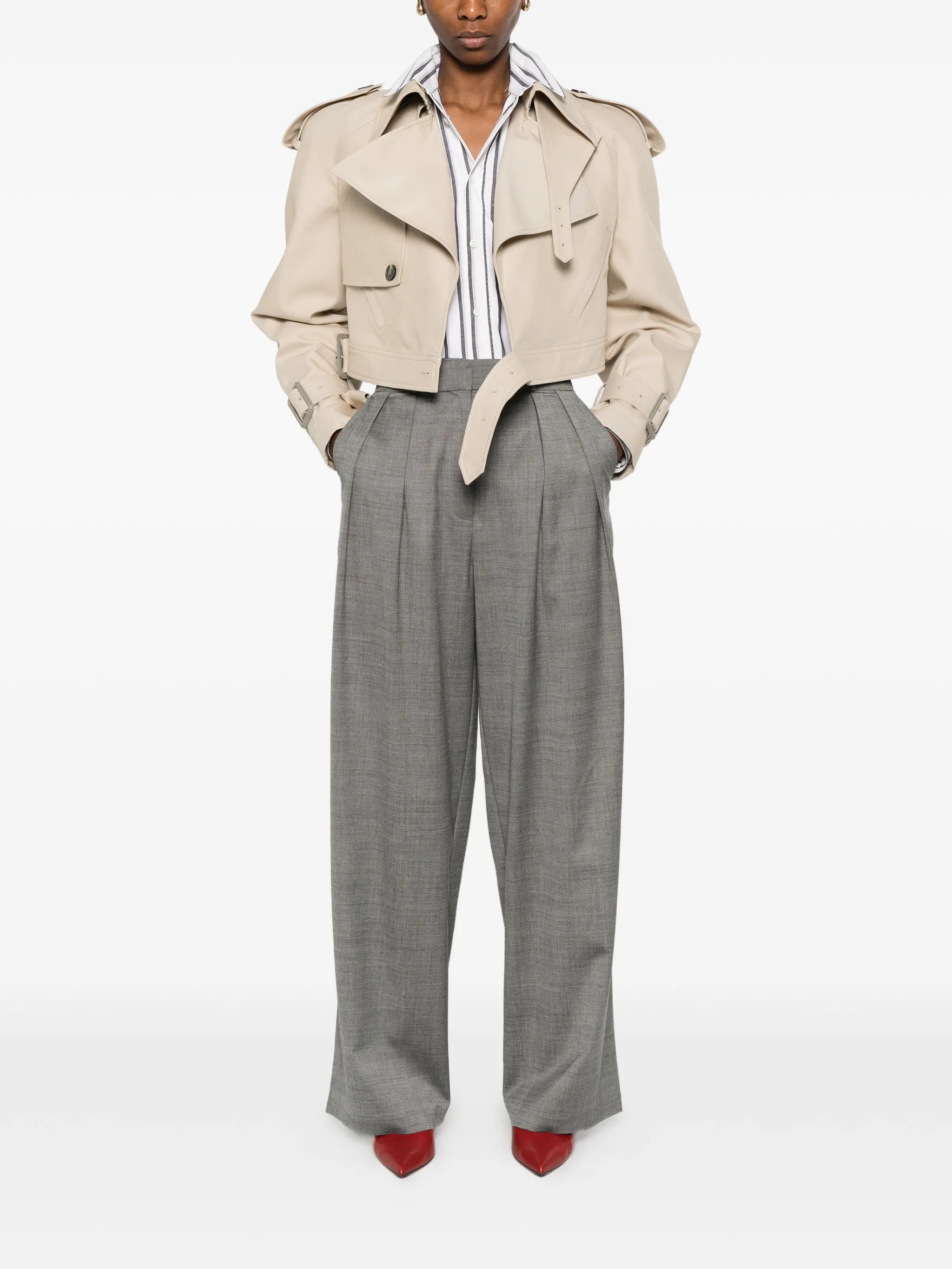 pleated straight trousers