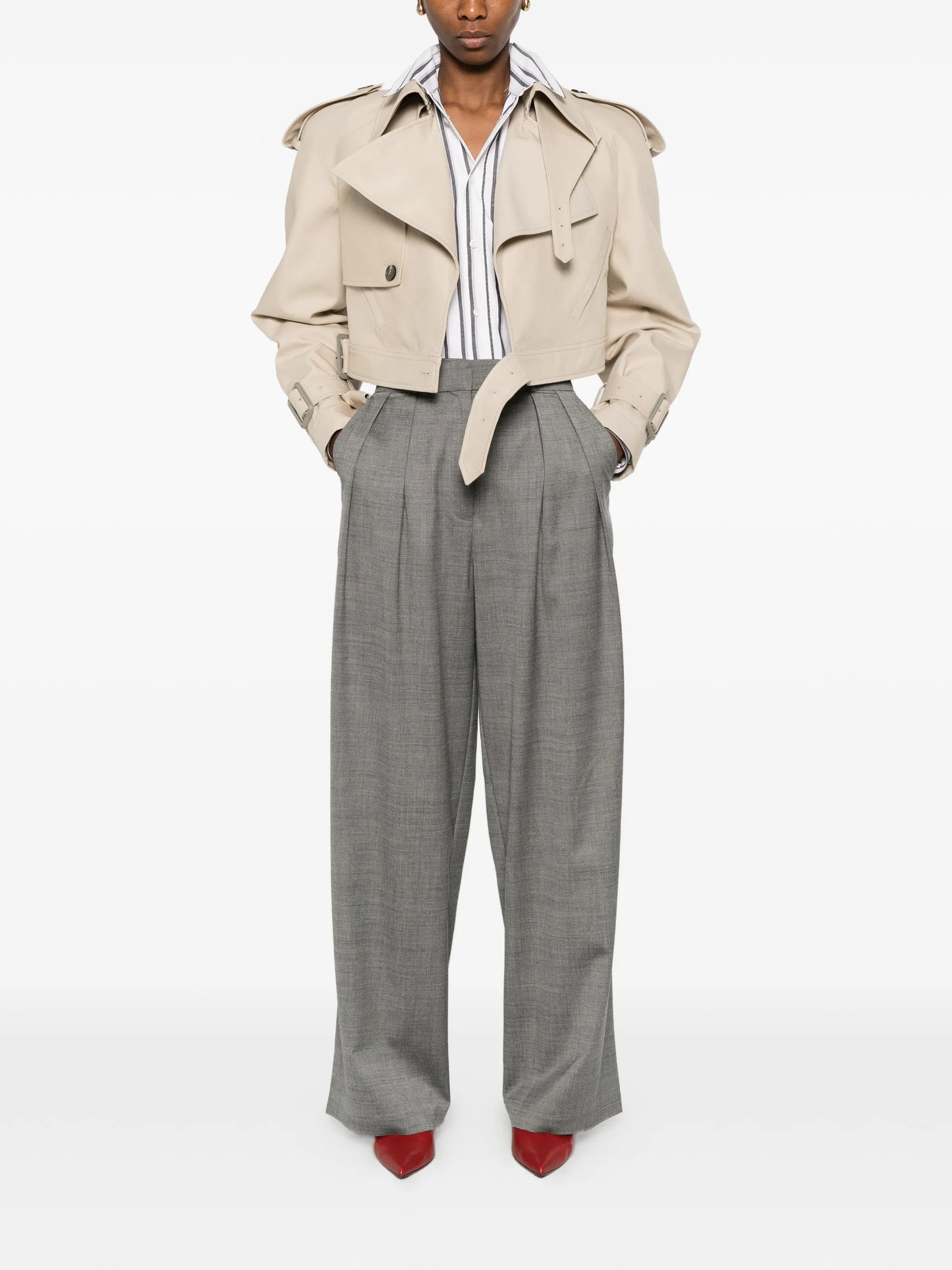 pleated straight trousers