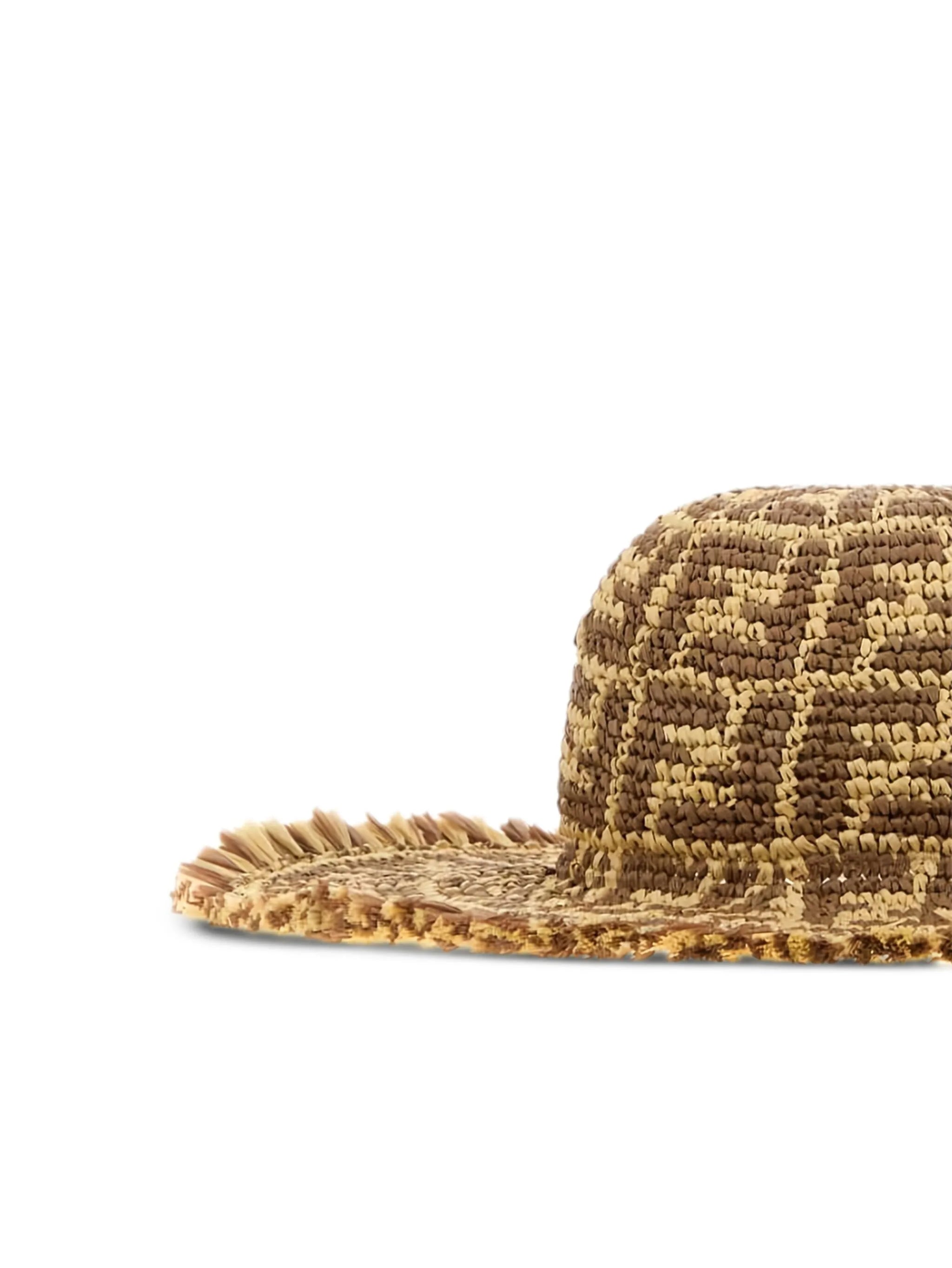 FF-pattern fringed raffia hat