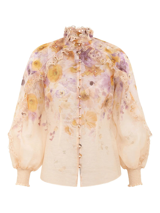 Memento ruffled floral-print blouse