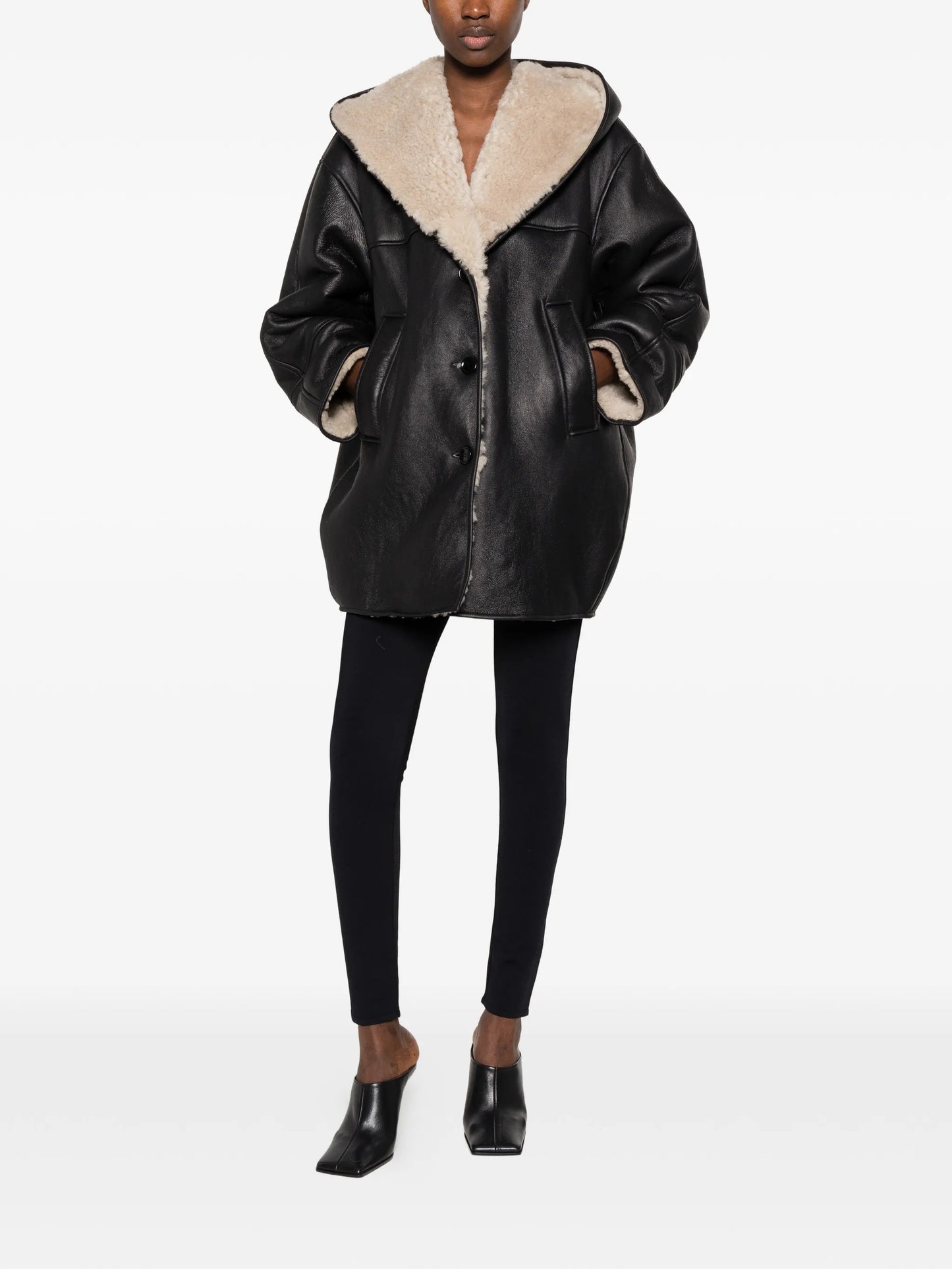 hooded shearling coat