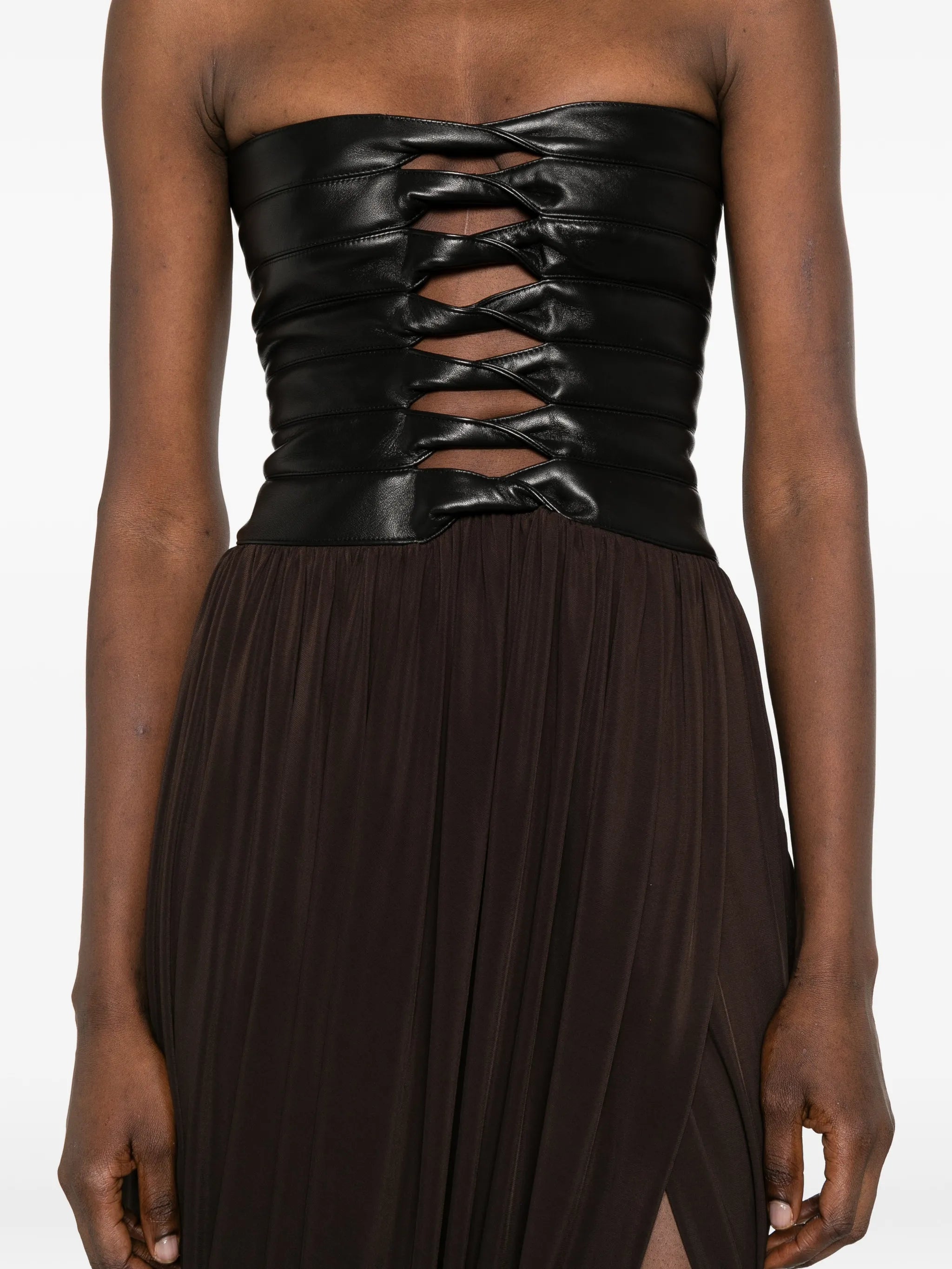 bustier-style pleated midi dress