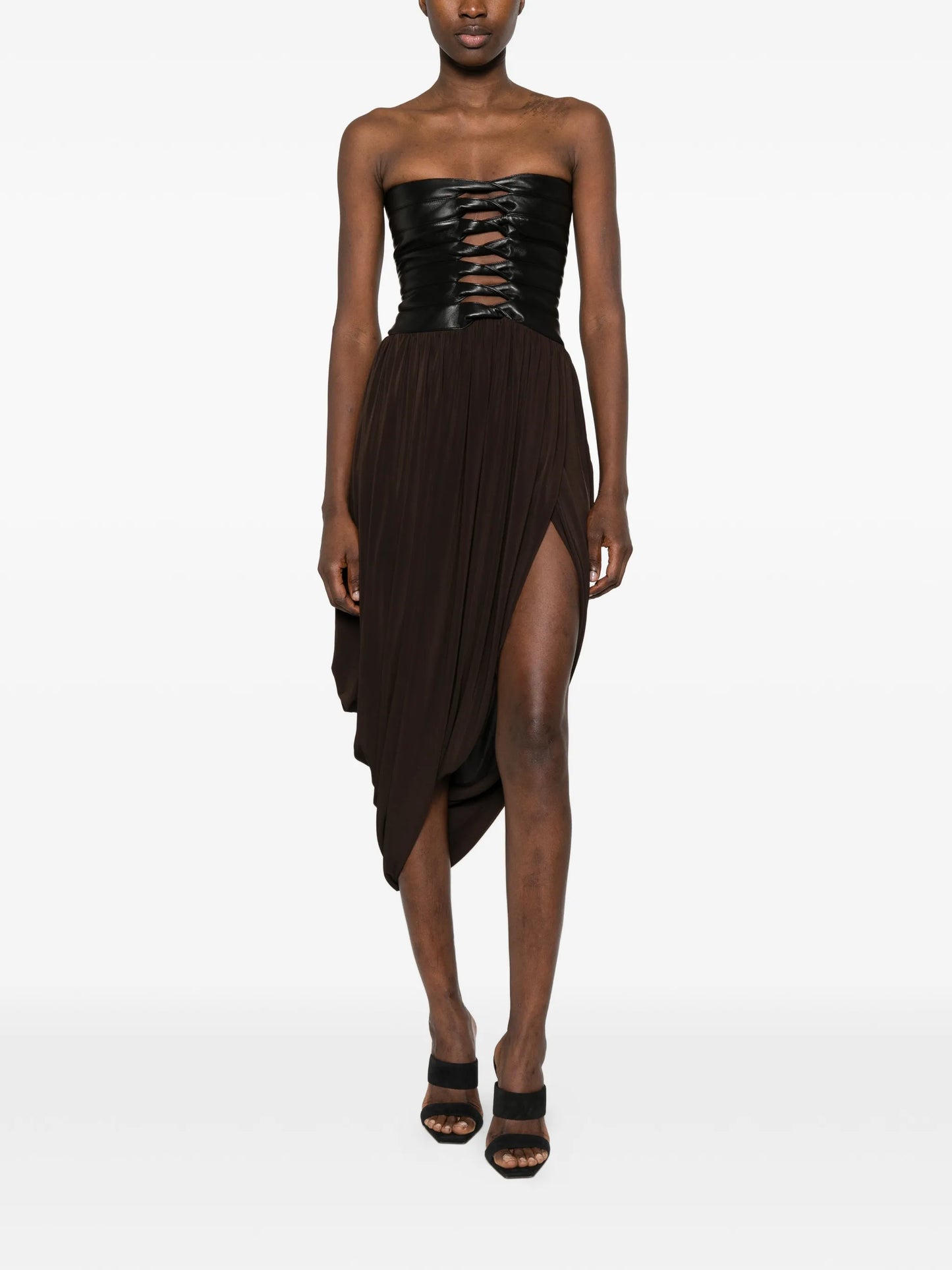 bustier-style pleated midi dress