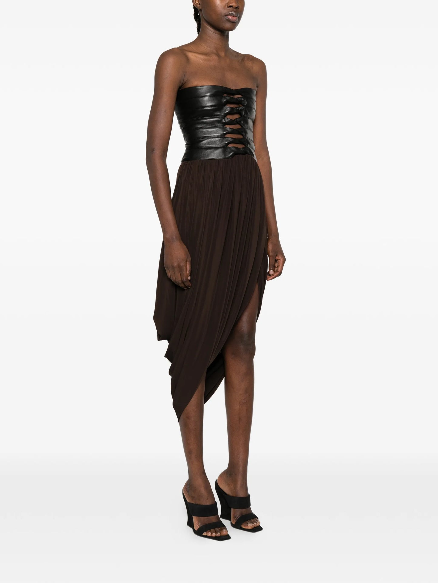 bustier-style pleated midi dress