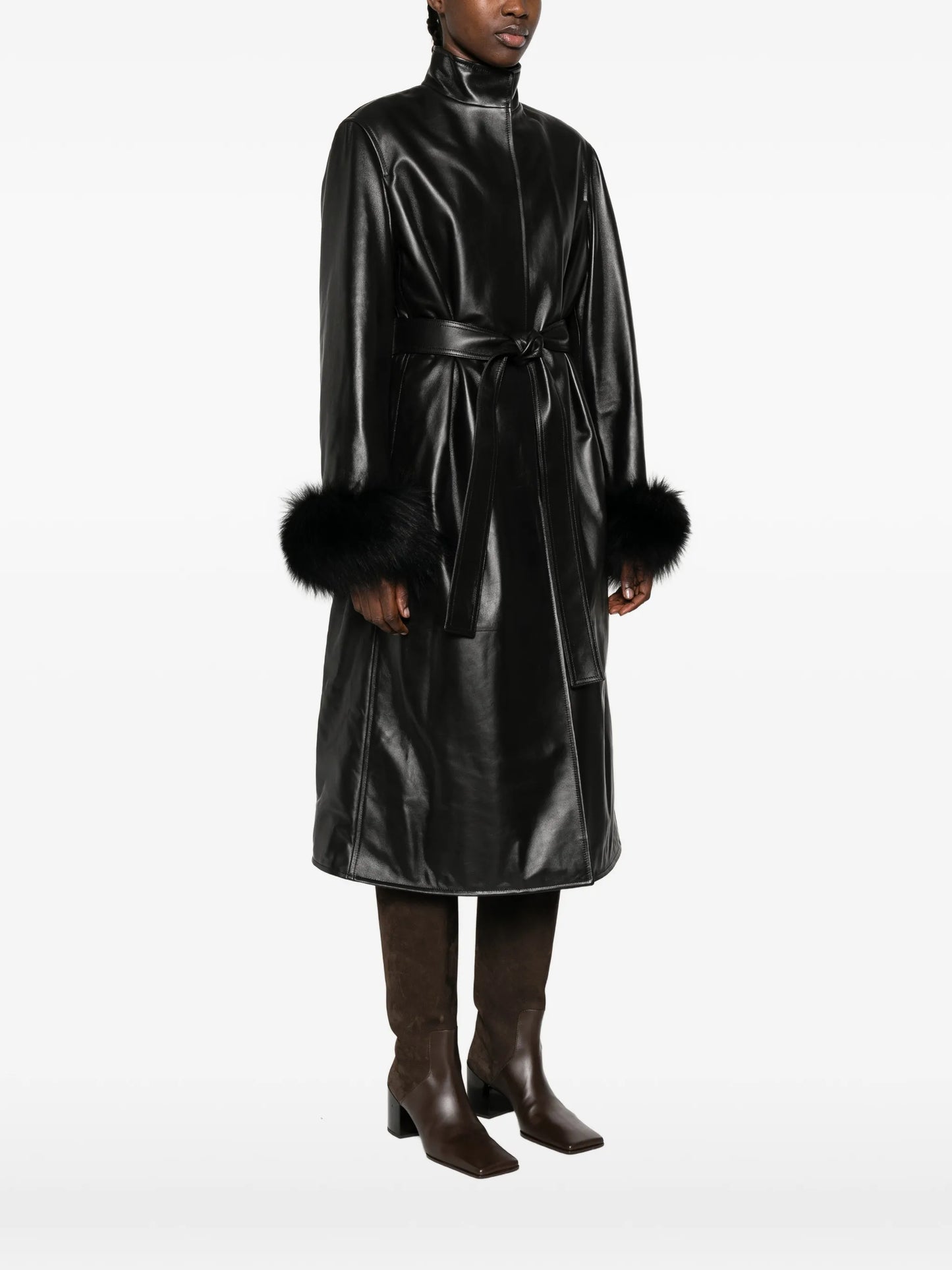 belted leather coat