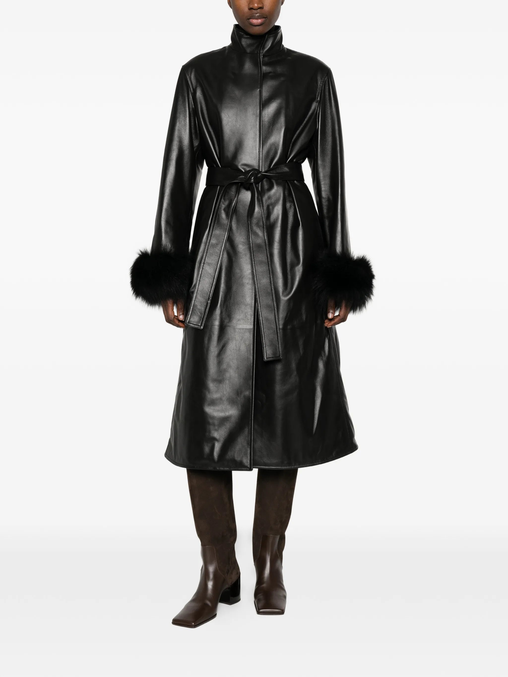 belted leather coat