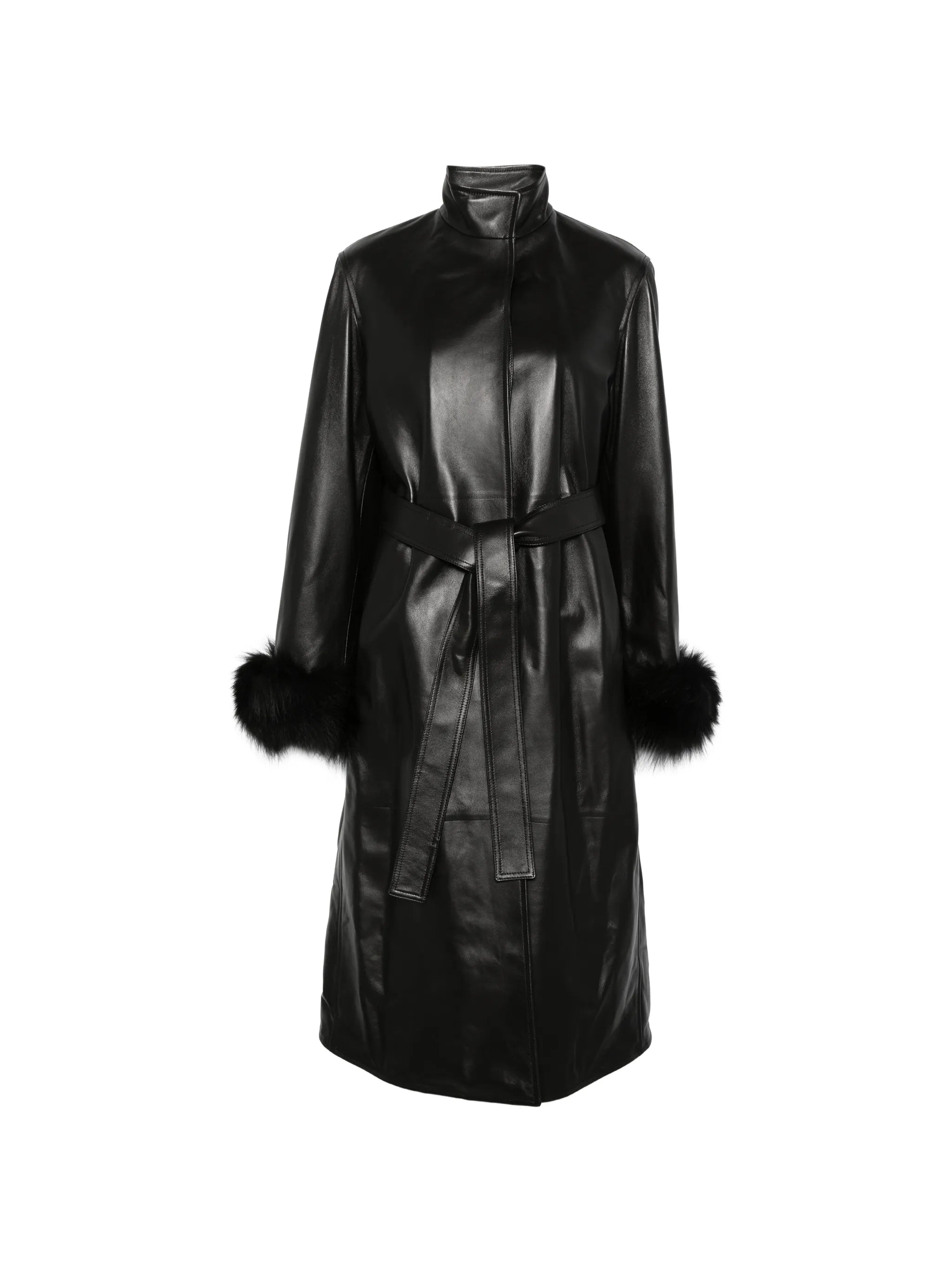 belted leather coat