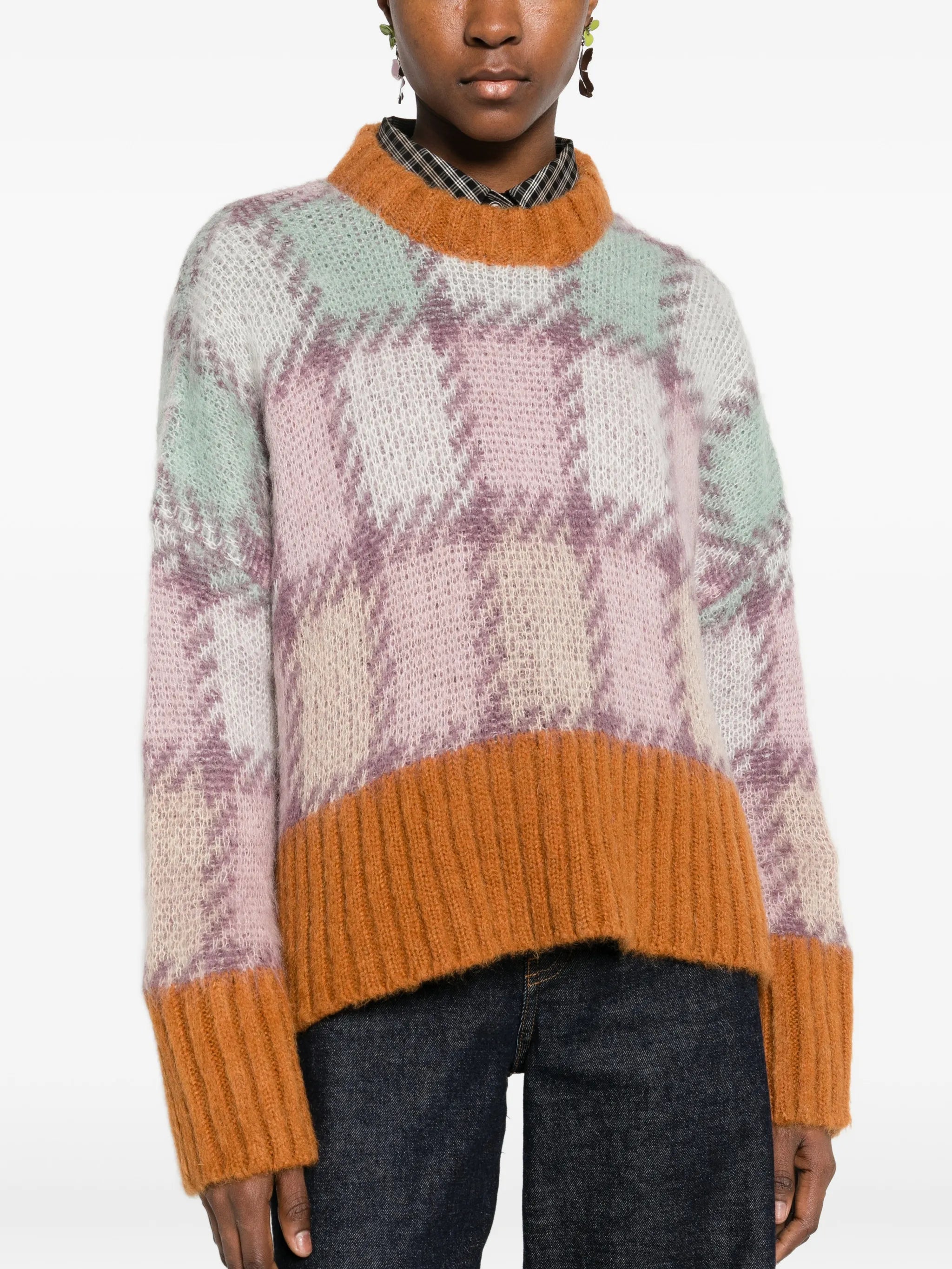 checked long-sleeve sweater