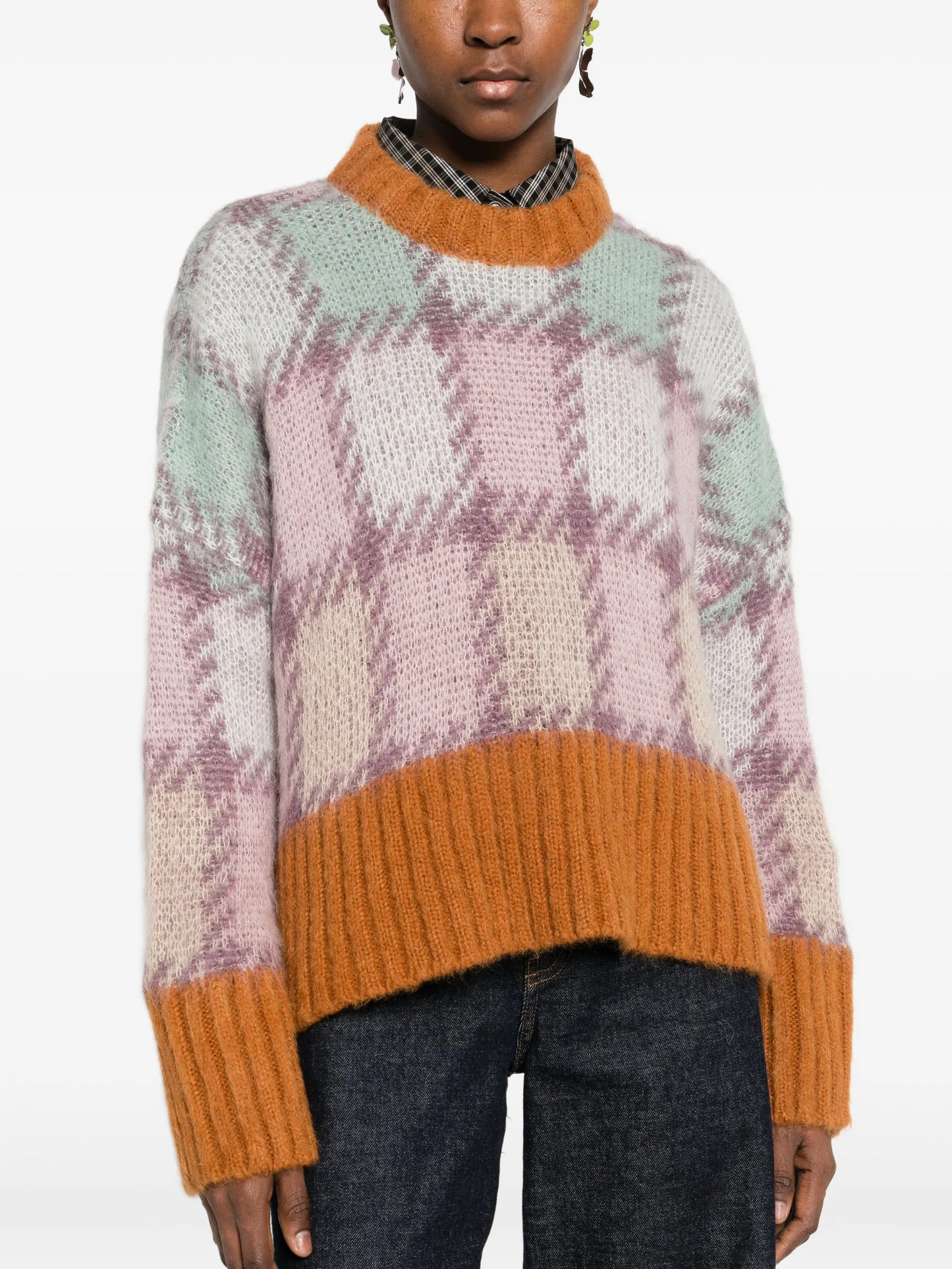 checked long-sleeve sweater