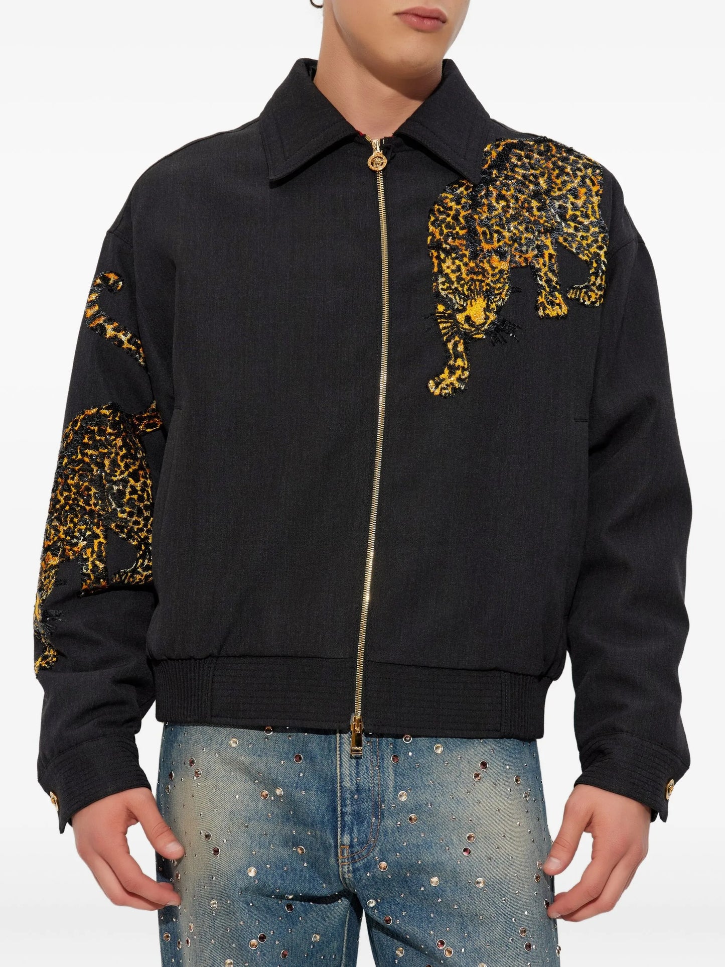animal-print zip-up jacket