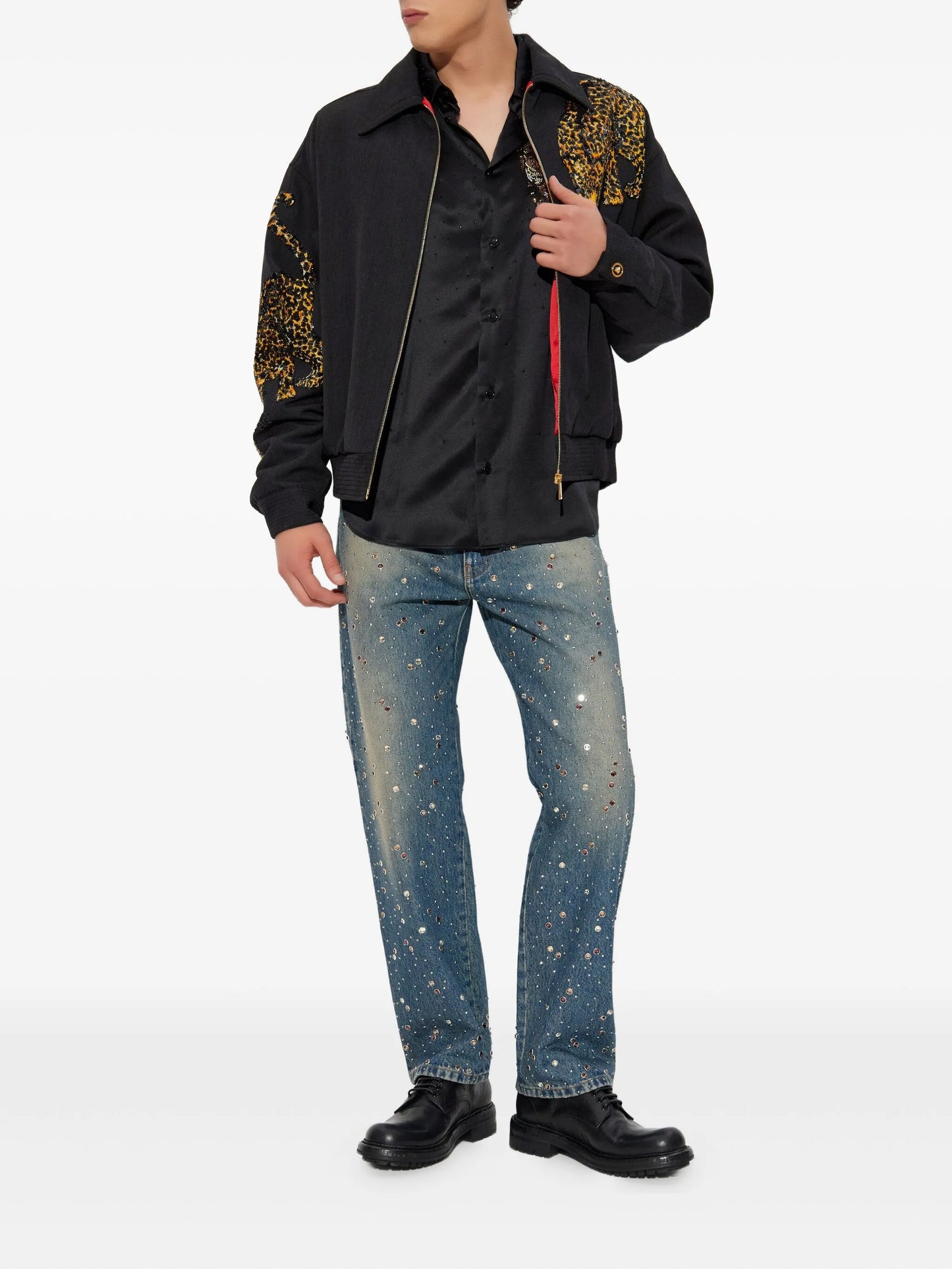 animal-print zip-up jacket