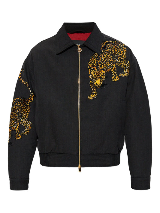 animal-print zip-up jacket