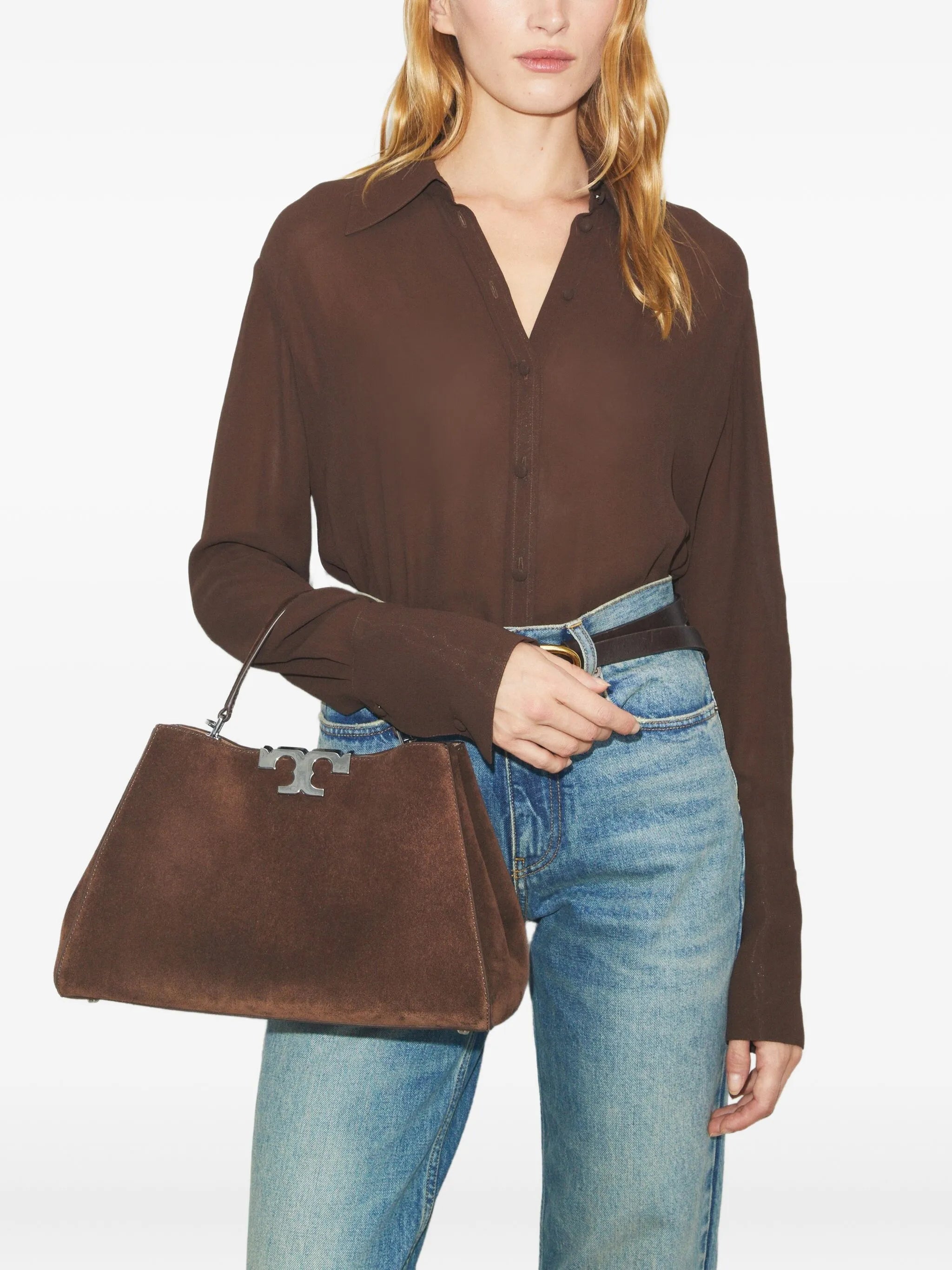 double-T logo suede satchel