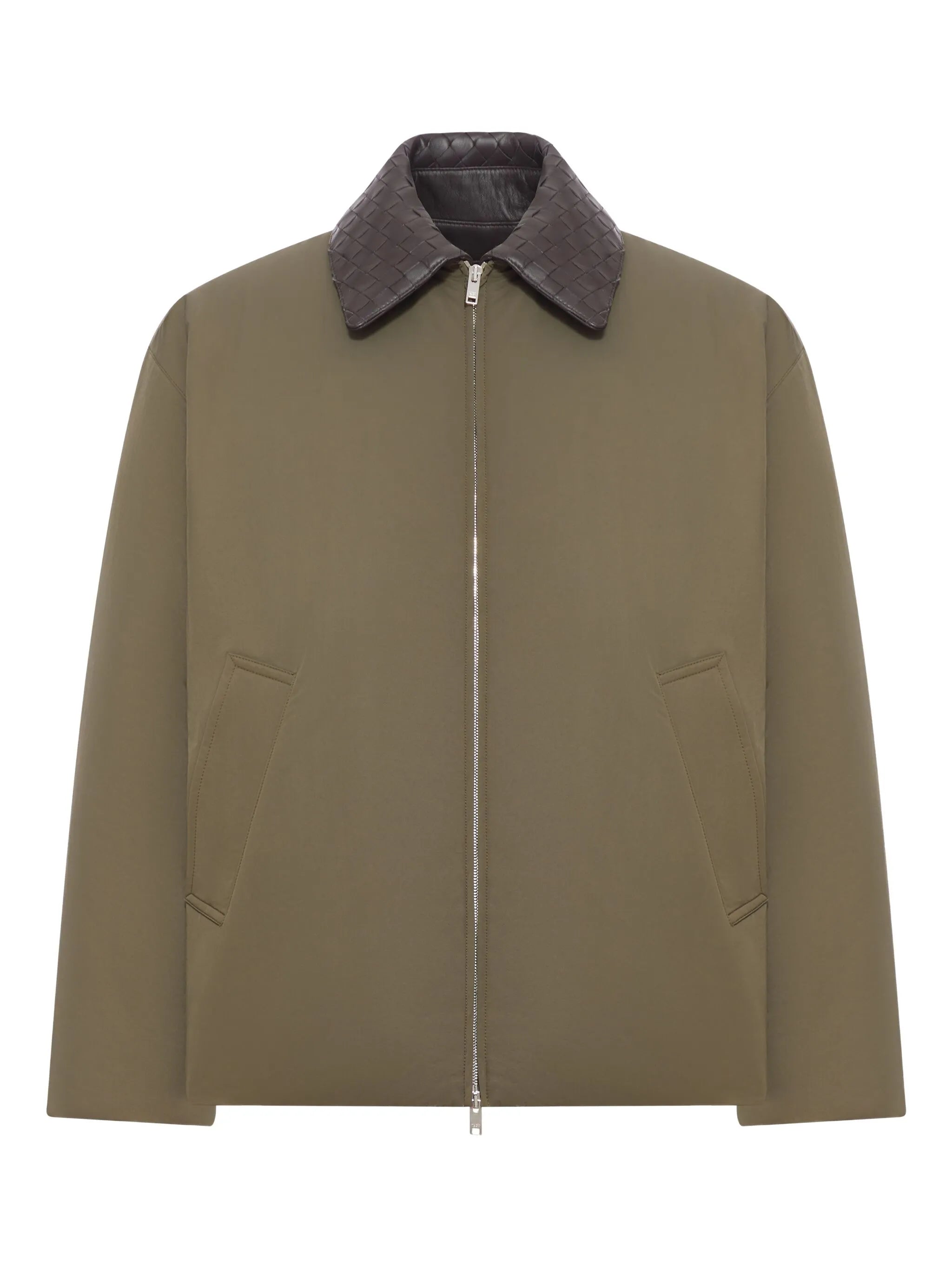 Intrecciato-collar bomber jacket