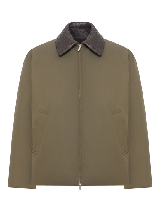 Intrecciato-collar bomber jacket