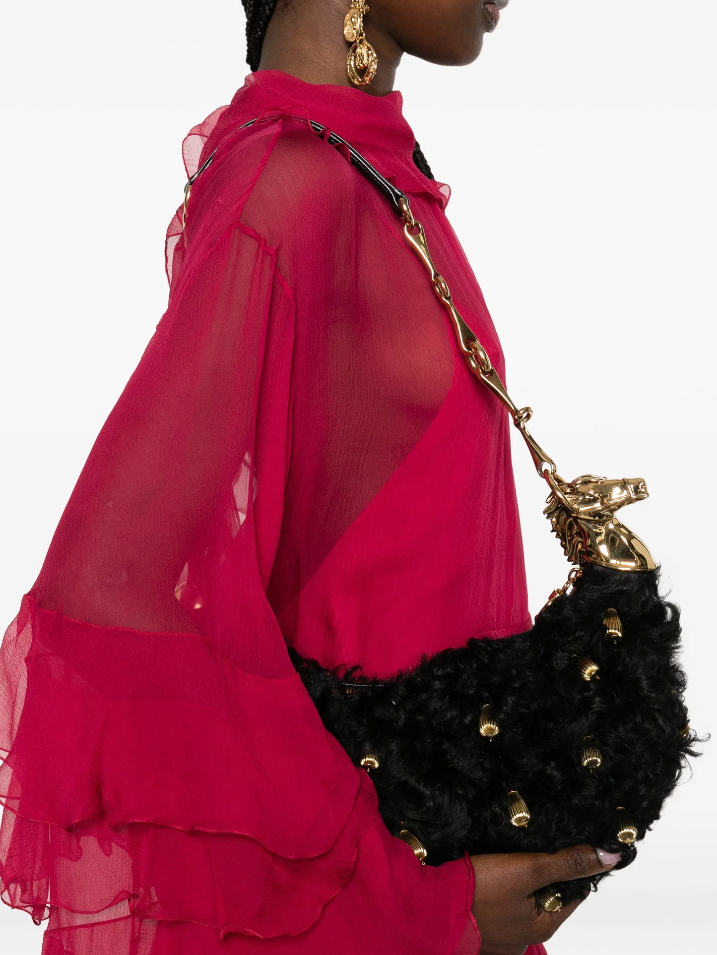 Chain Horse shearling shoulder bag