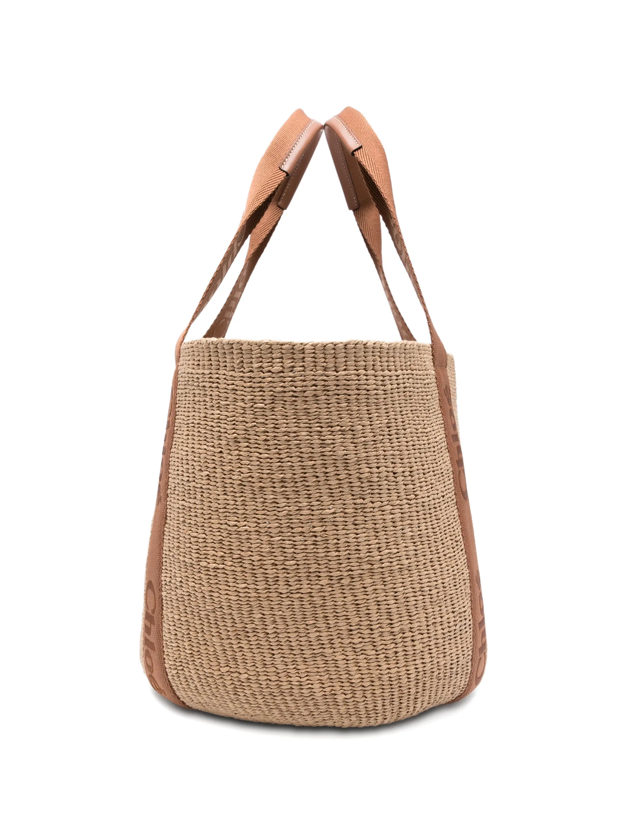 Large Woody raffia logo tote bag
