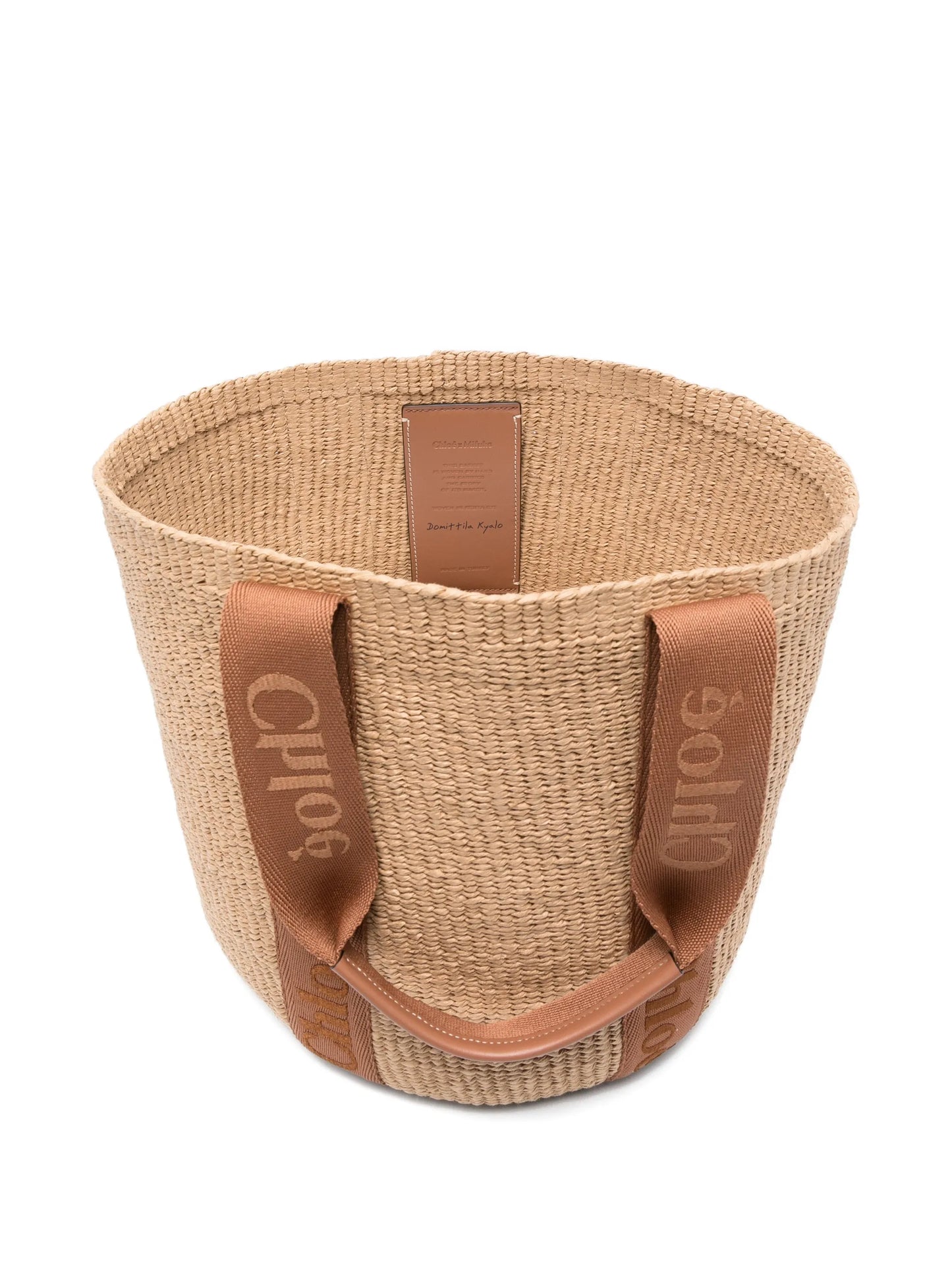 Large Woody raffia logo tote bag