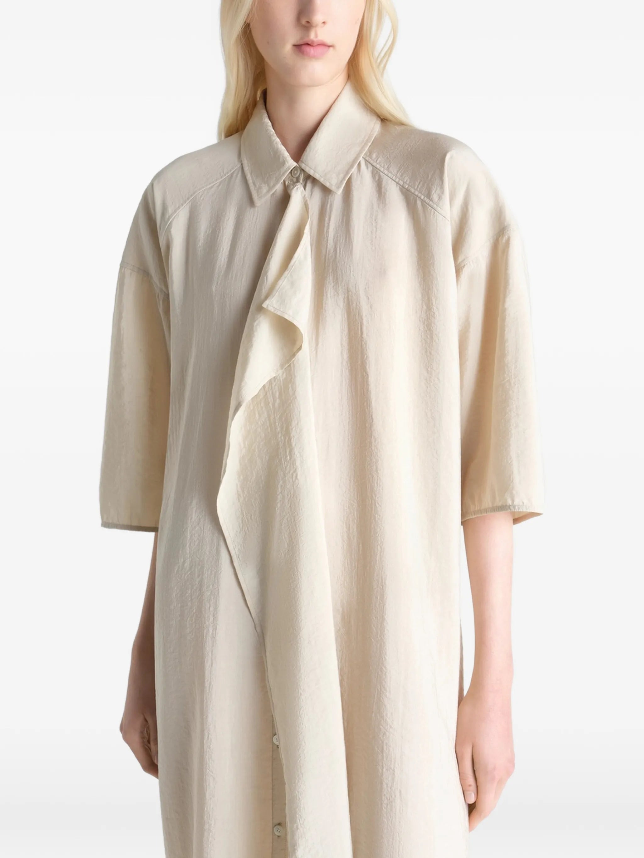 asymmetrical shirt dress in dry silk