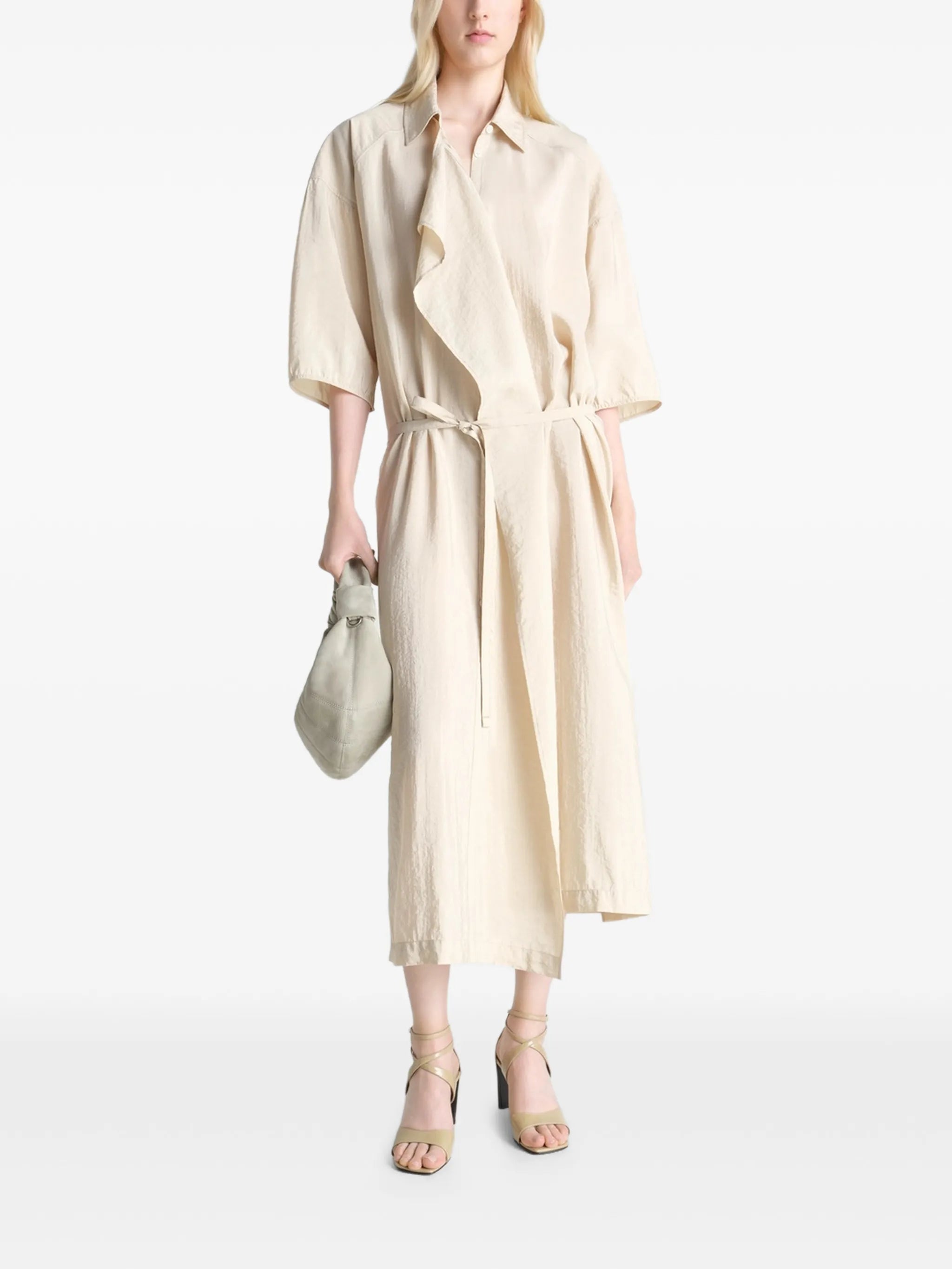 asymmetrical shirt dress in dry silk