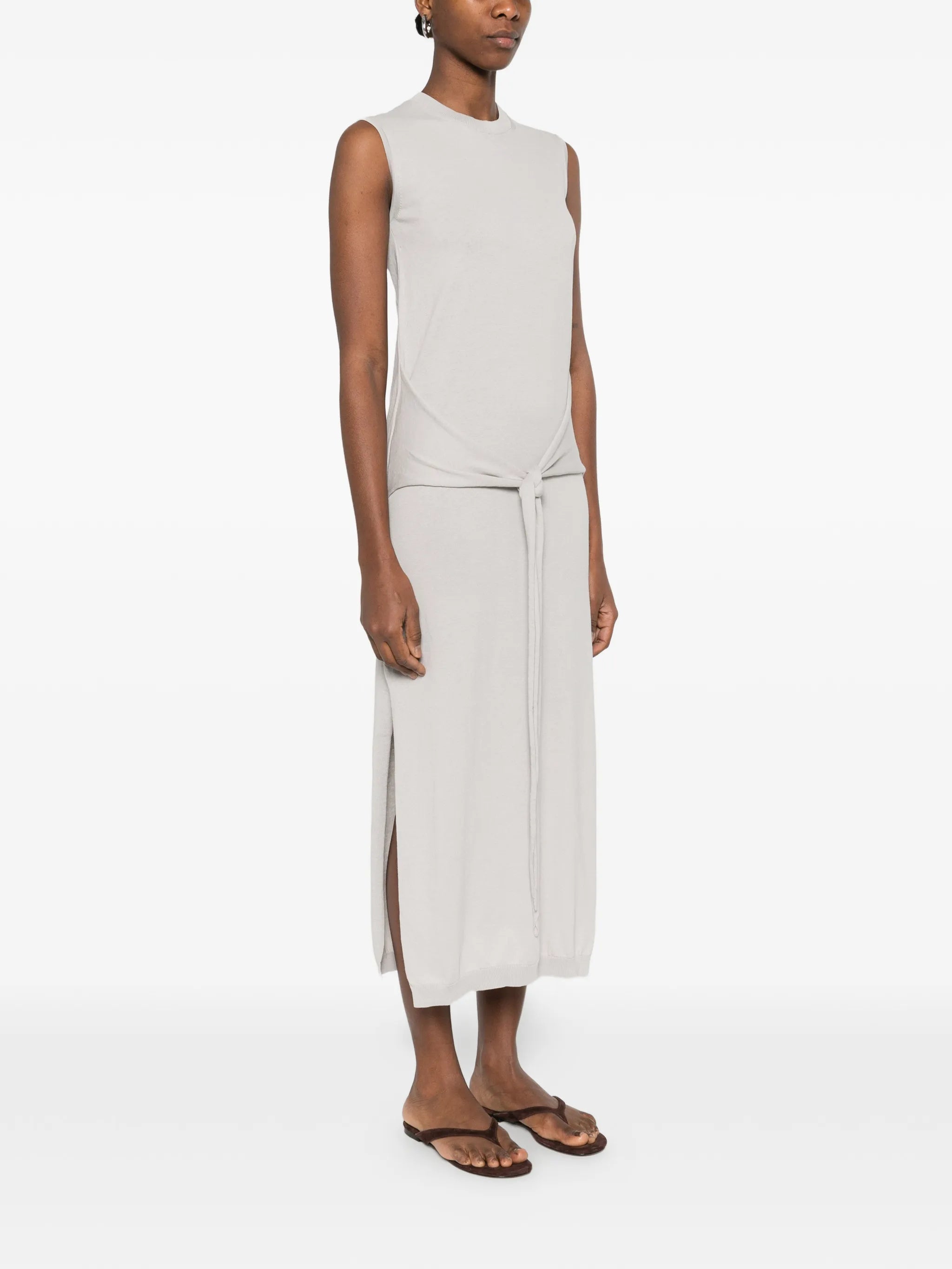 sleeveless knotted dress in fine cotton crepe