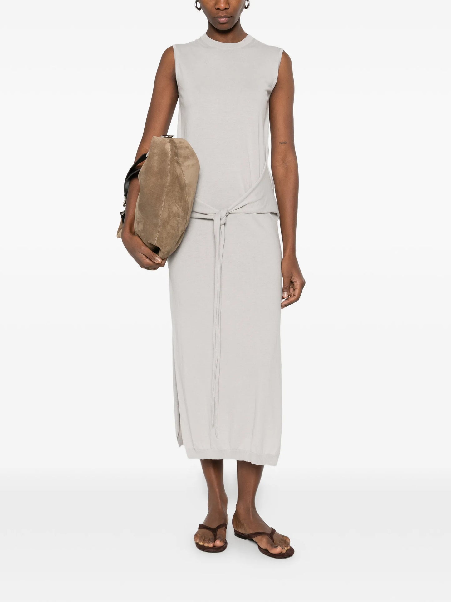 sleeveless knotted dress in fine cotton crepe