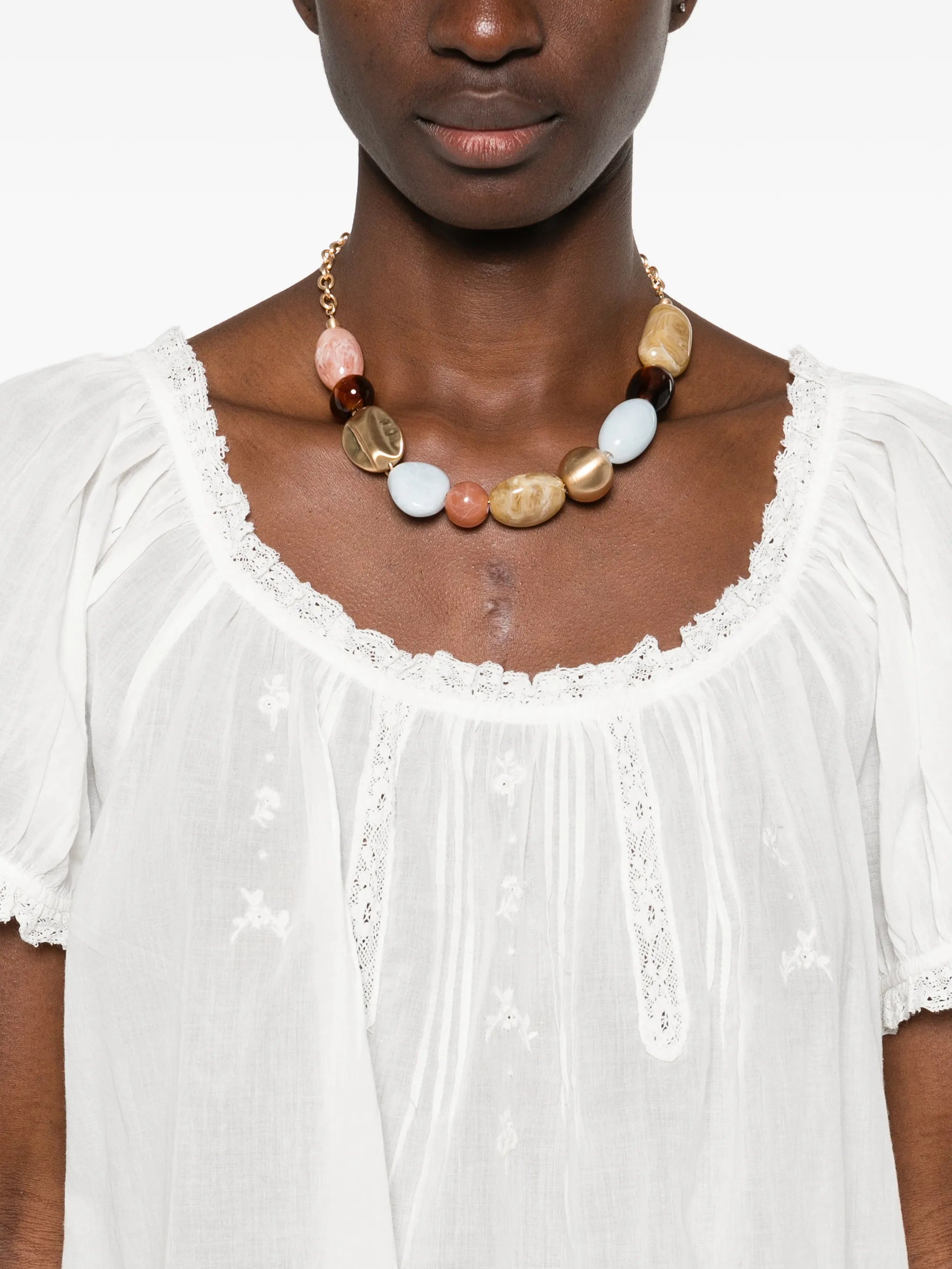 lace-detail scoop-neck blouse