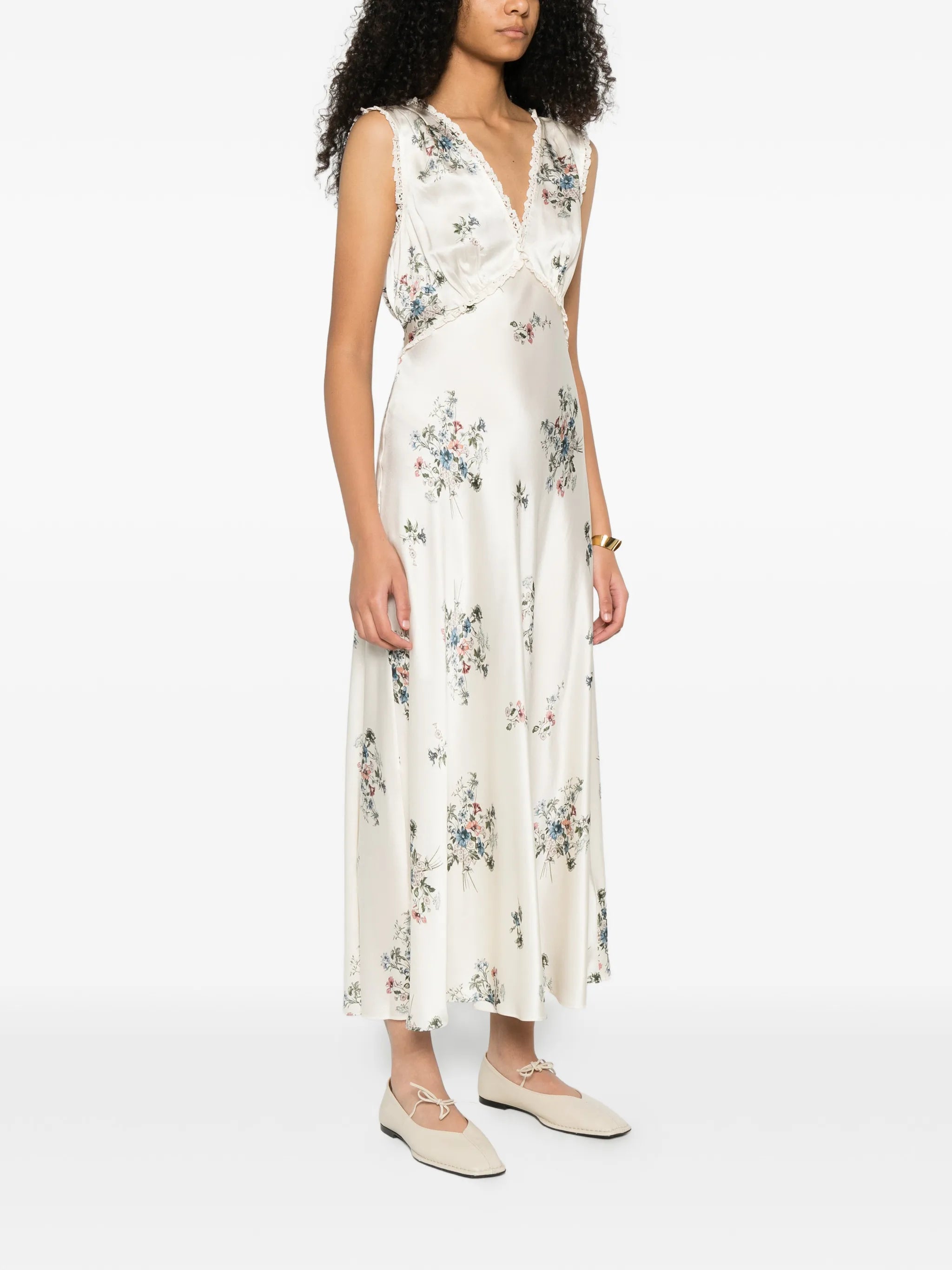 V-neck floral print midi dress