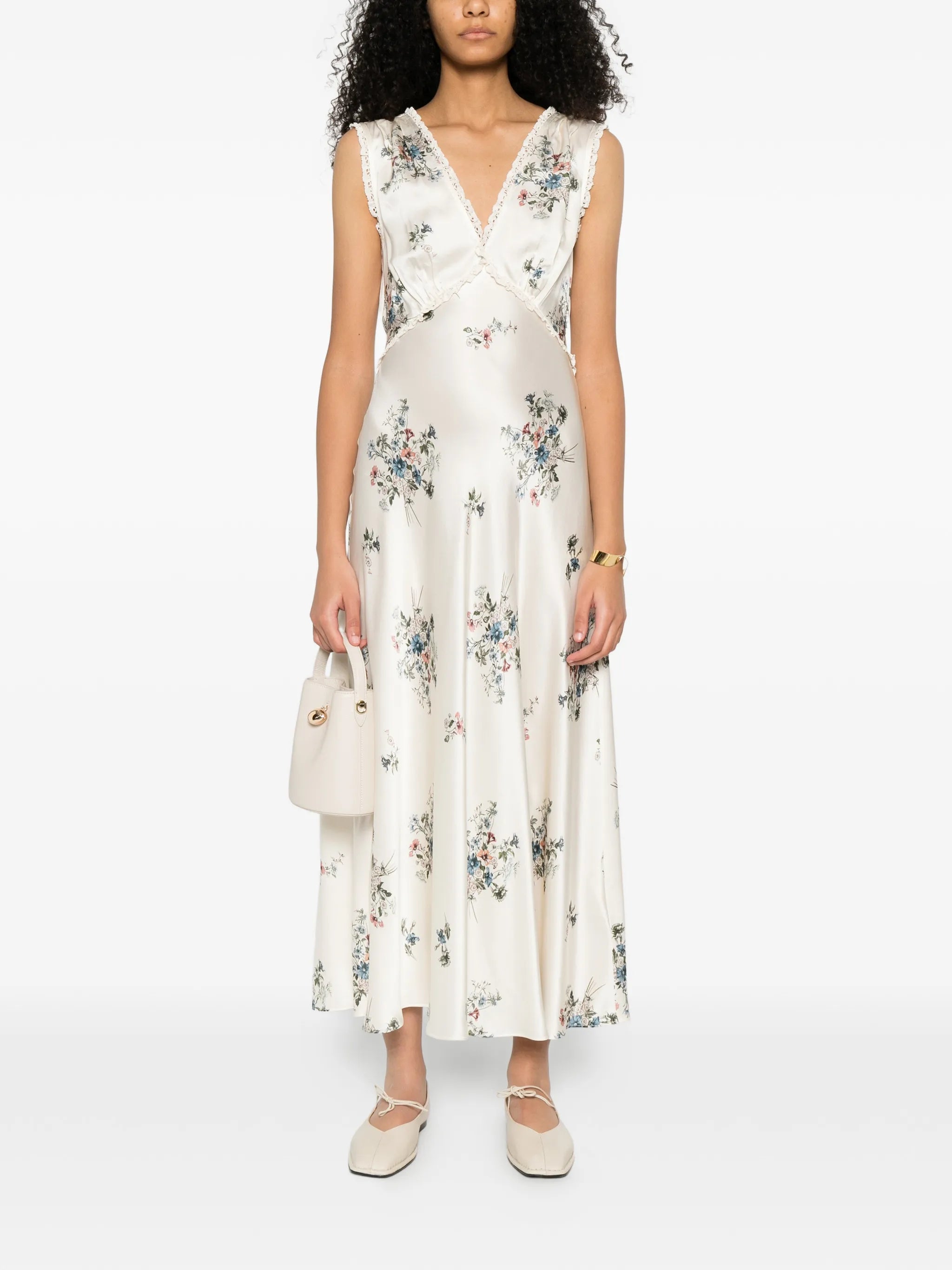 V-neck floral print midi dress