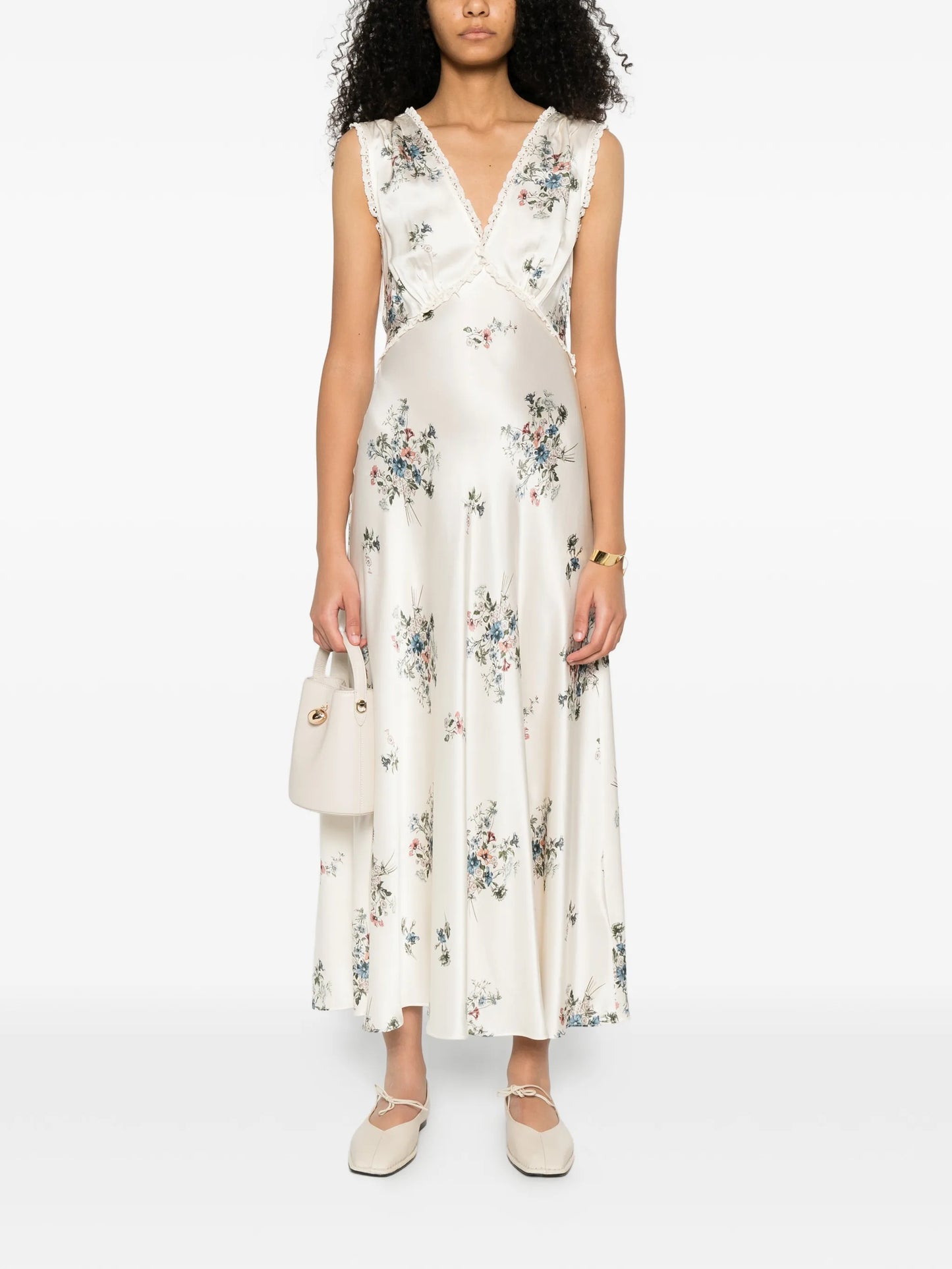 V-neck floral print midi dress
