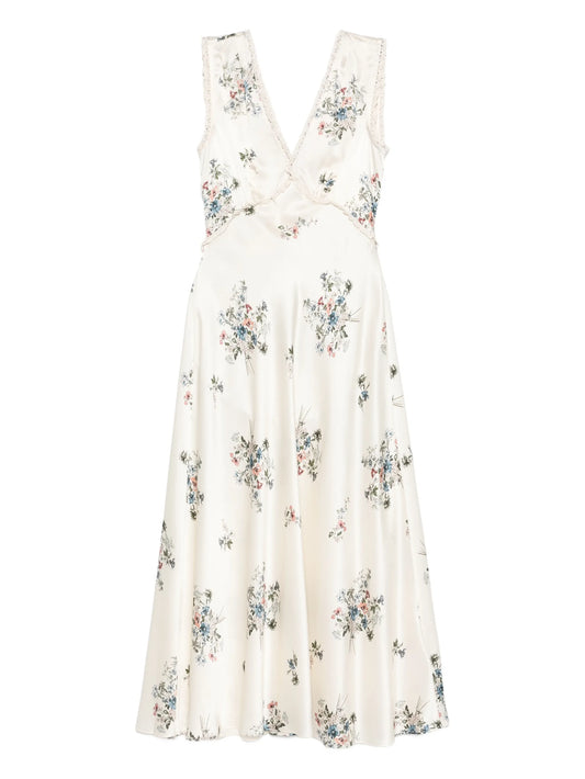 V-neck floral print midi dress