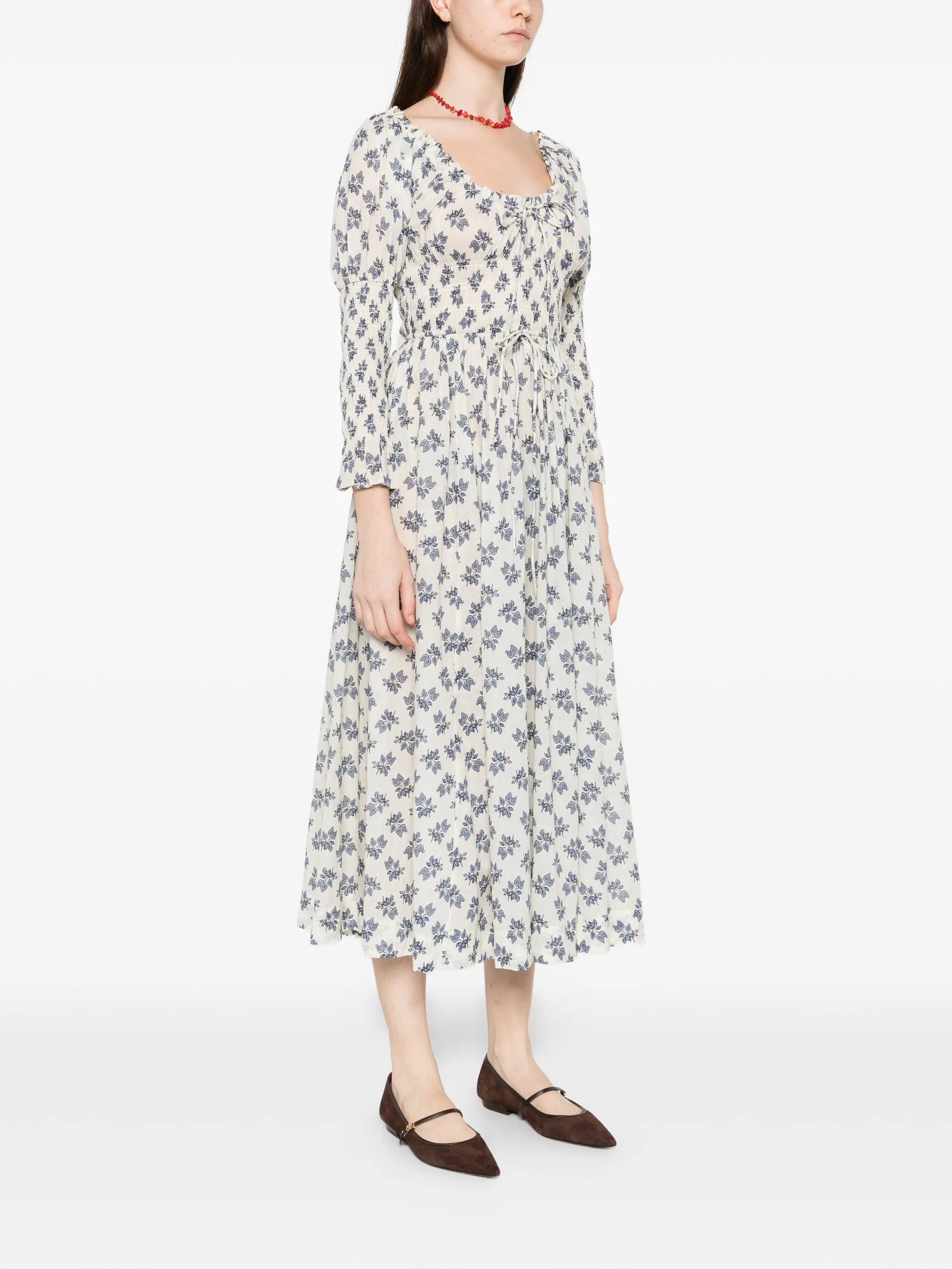 Kaira scoop-neck flower-print midi dress