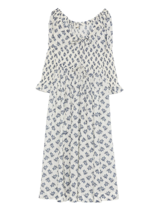 Kaira scoop-neck flower-print midi dress