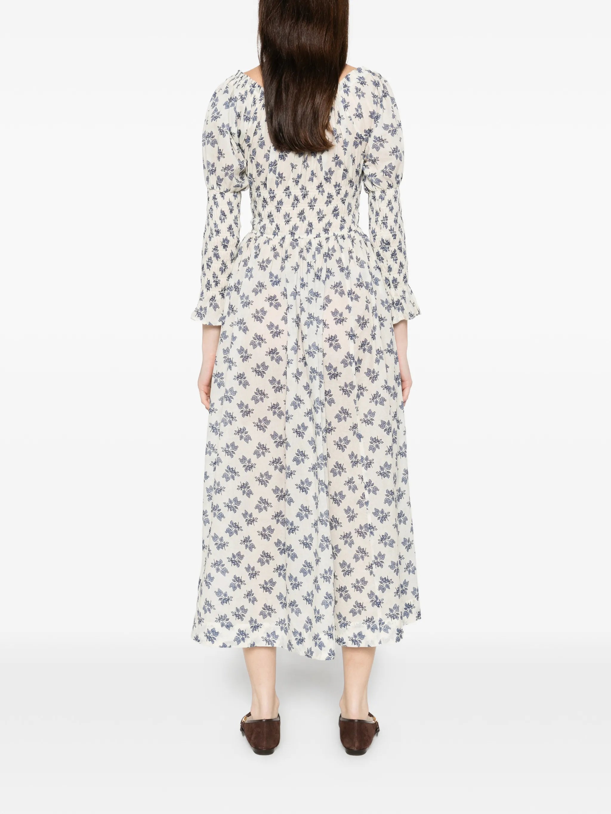 Kaira scoop-neck flower-print midi dress