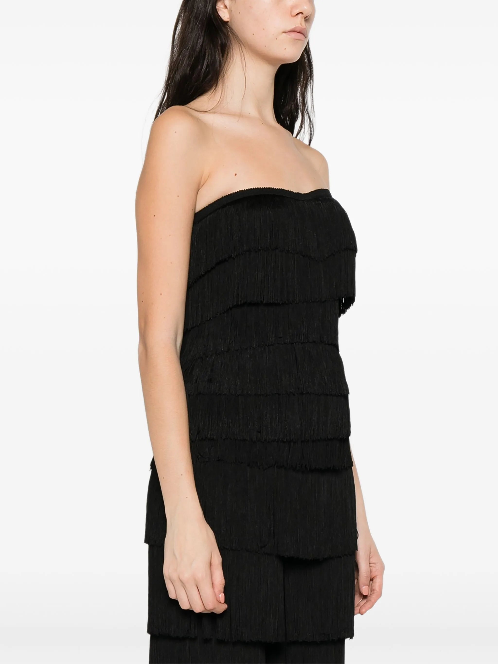 fringed strapless tank top