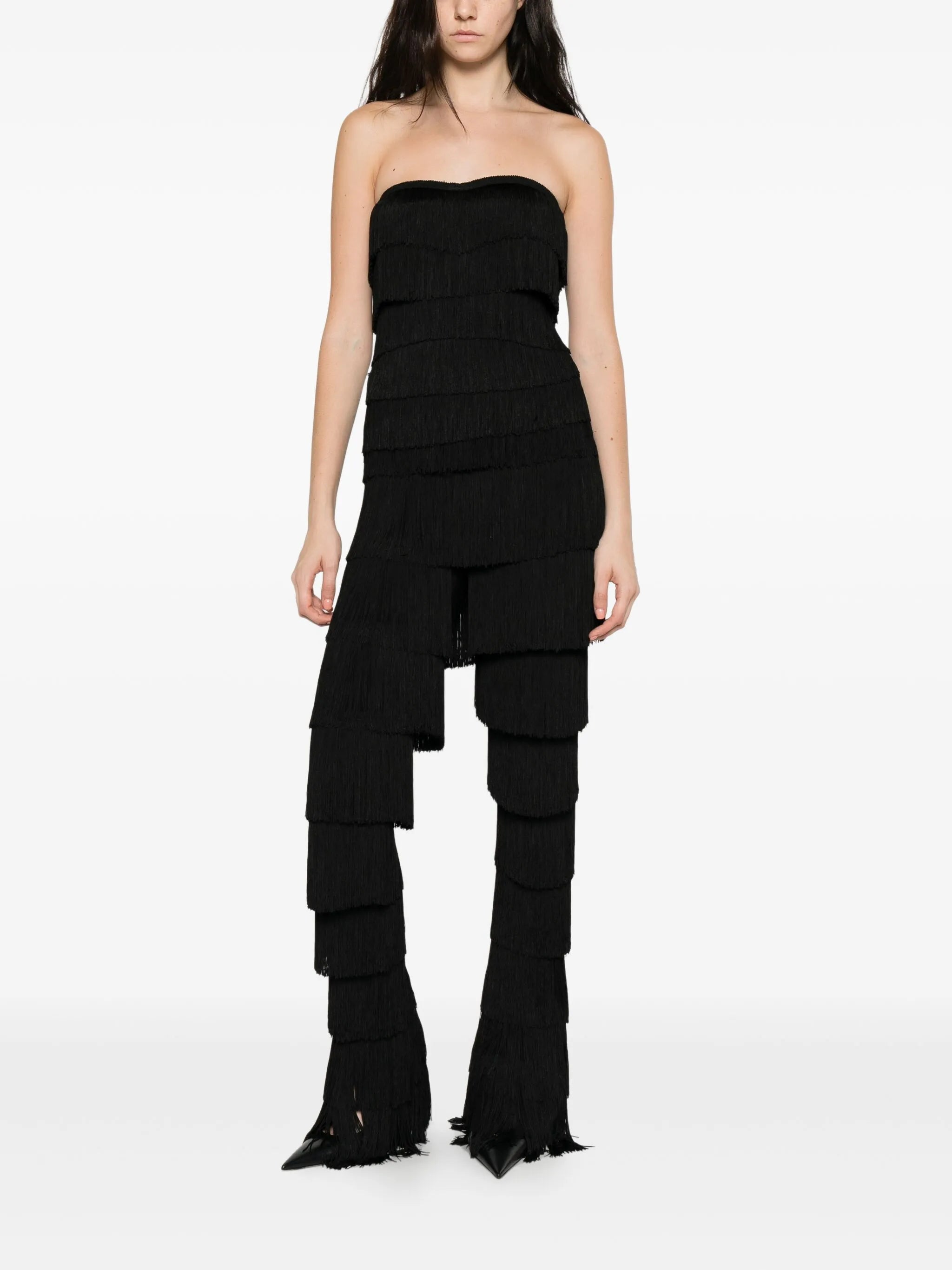 fringed strapless tank top