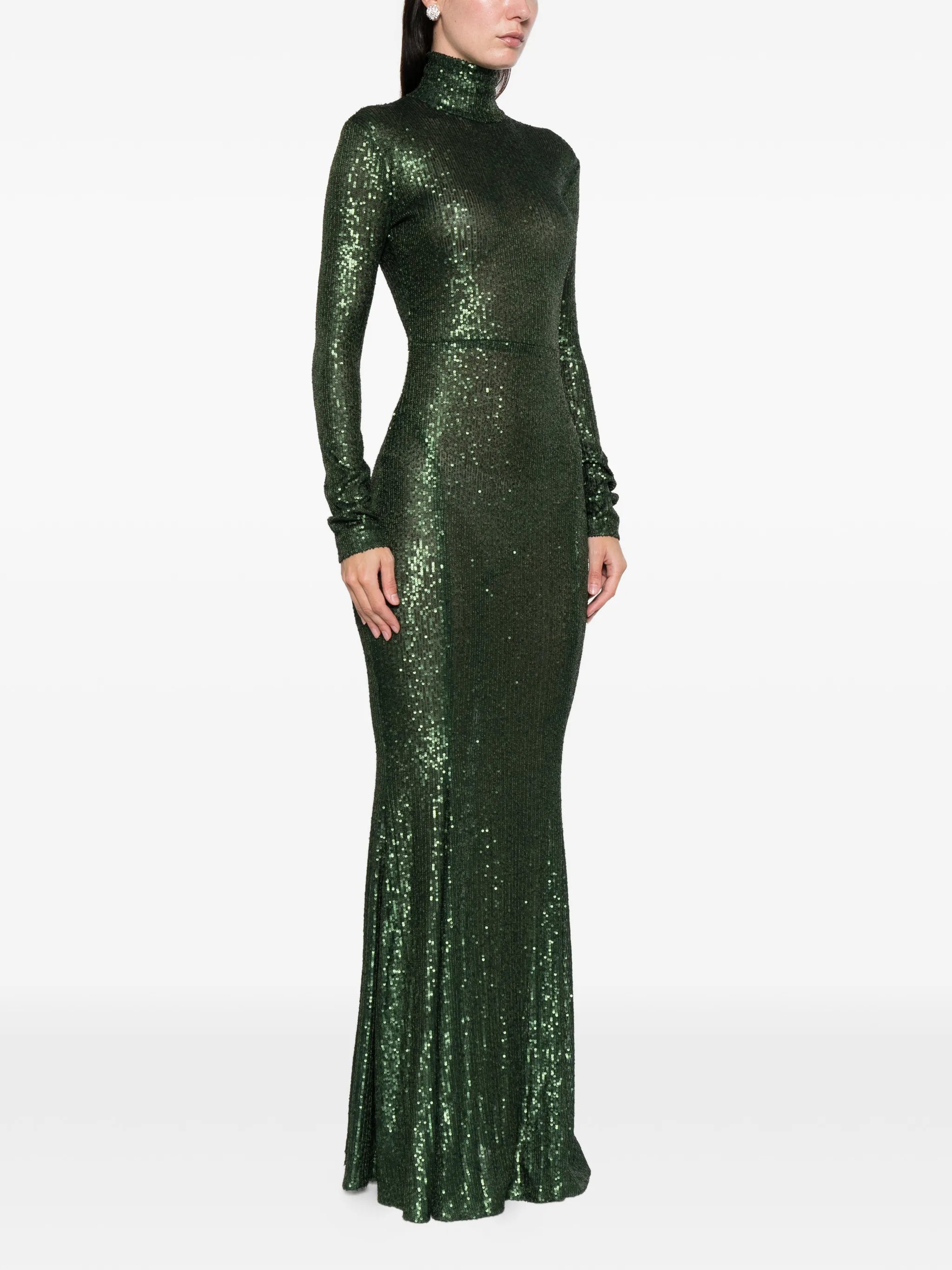 turtleneck fishtail maxi dress