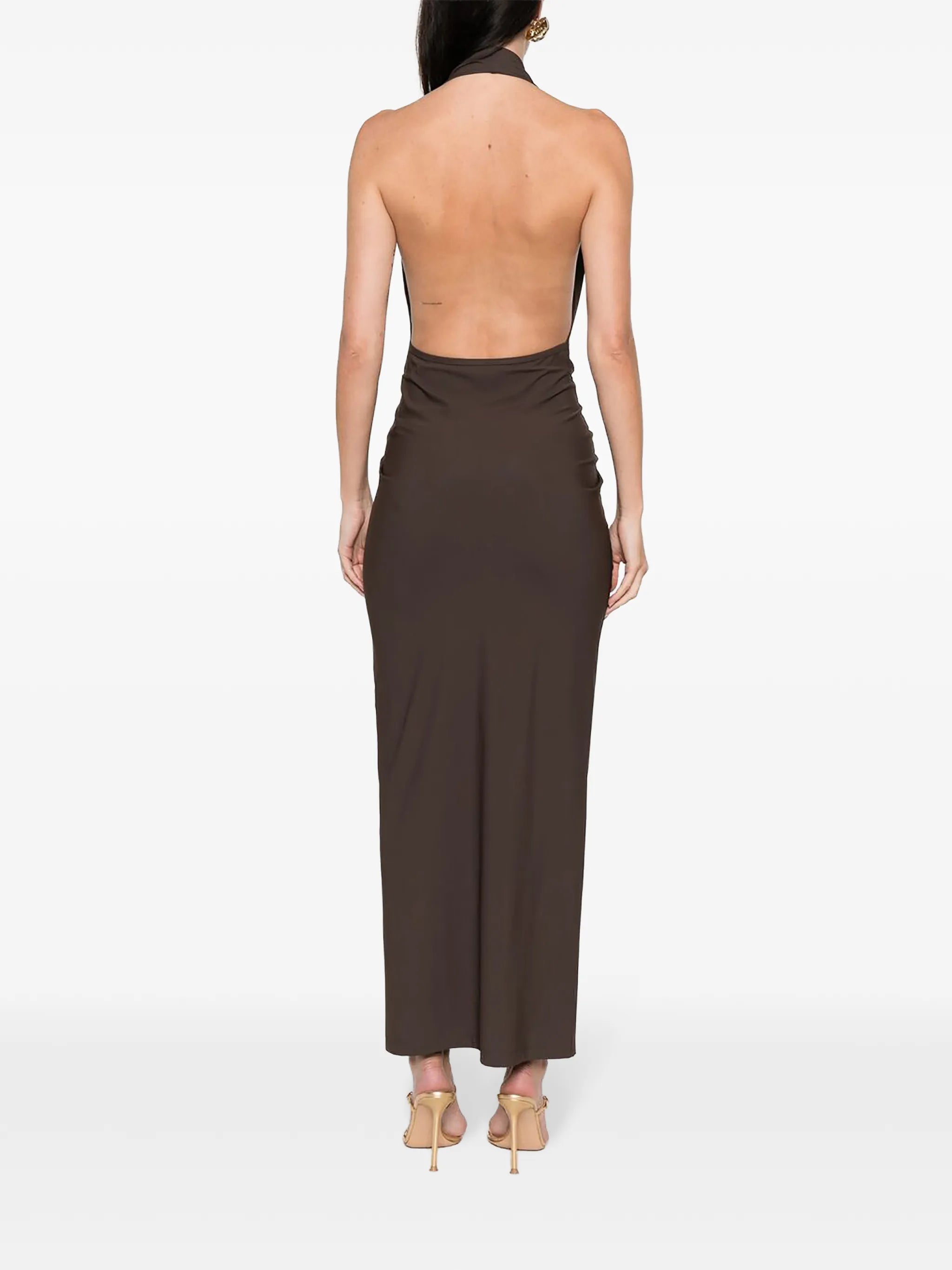 ruched halterneck midi dress