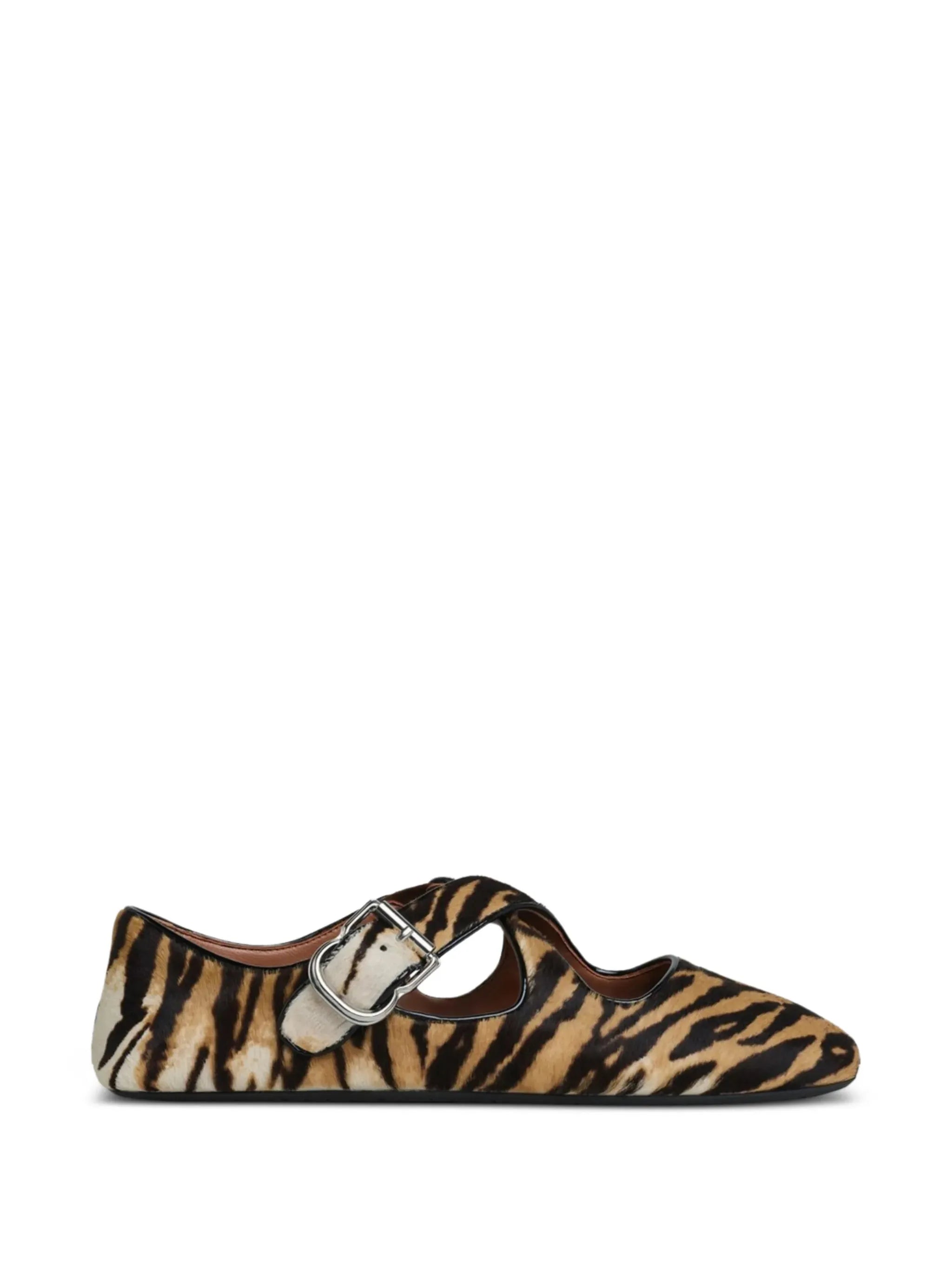 tiger-print buckle-strap ballet flats