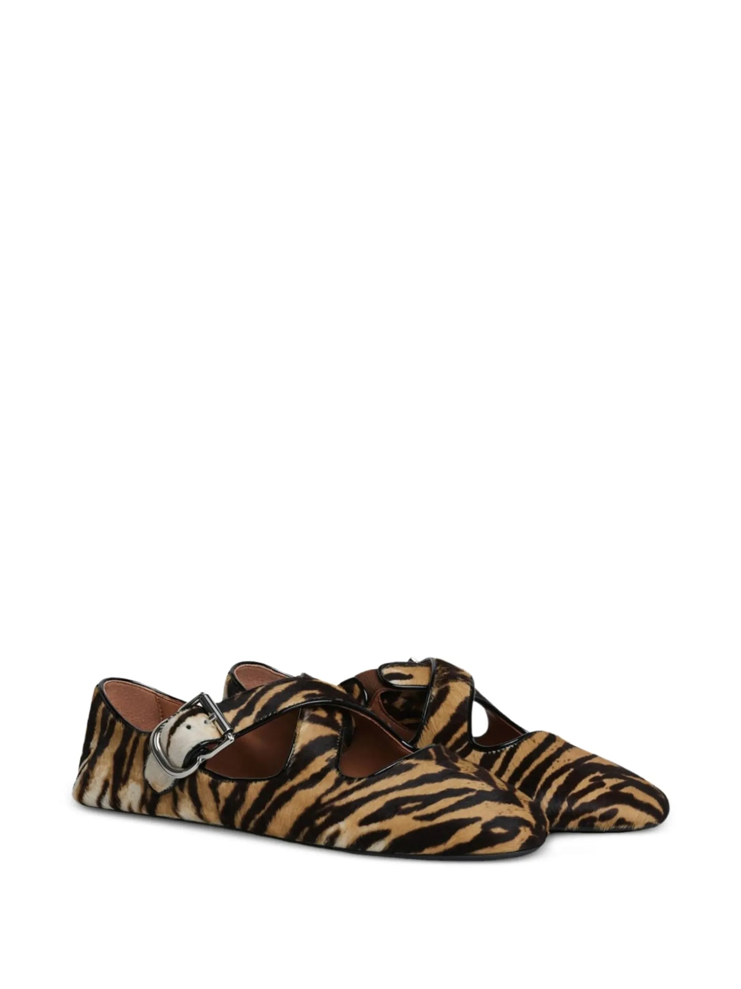 tiger-print buckle-strap ballet flats