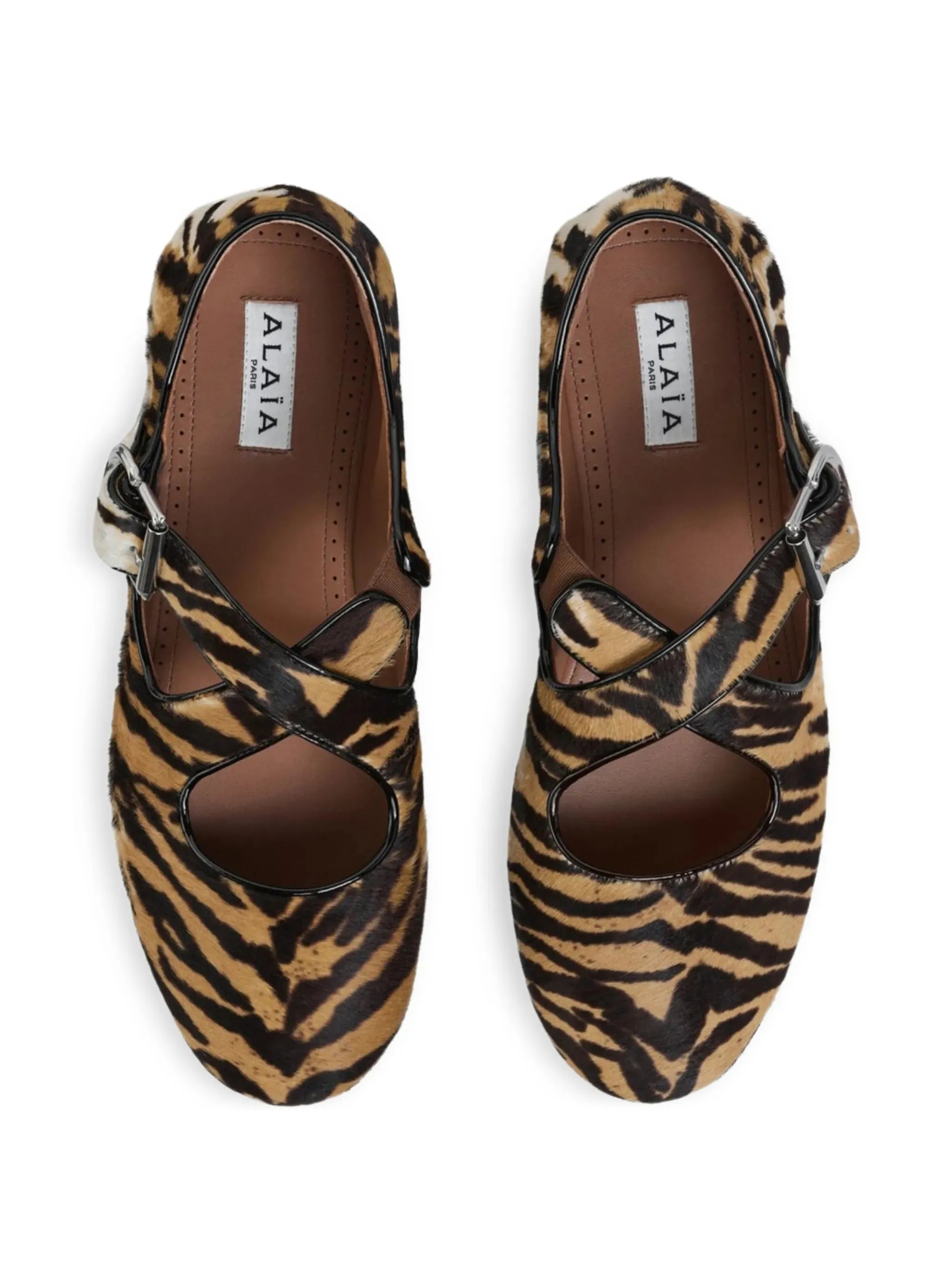 tiger-print buckle-strap ballet flats