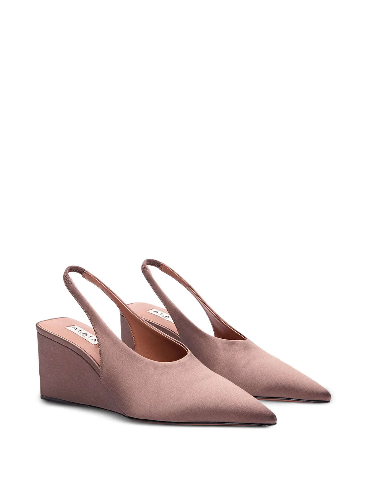 Cube wedge slingbacks in satin